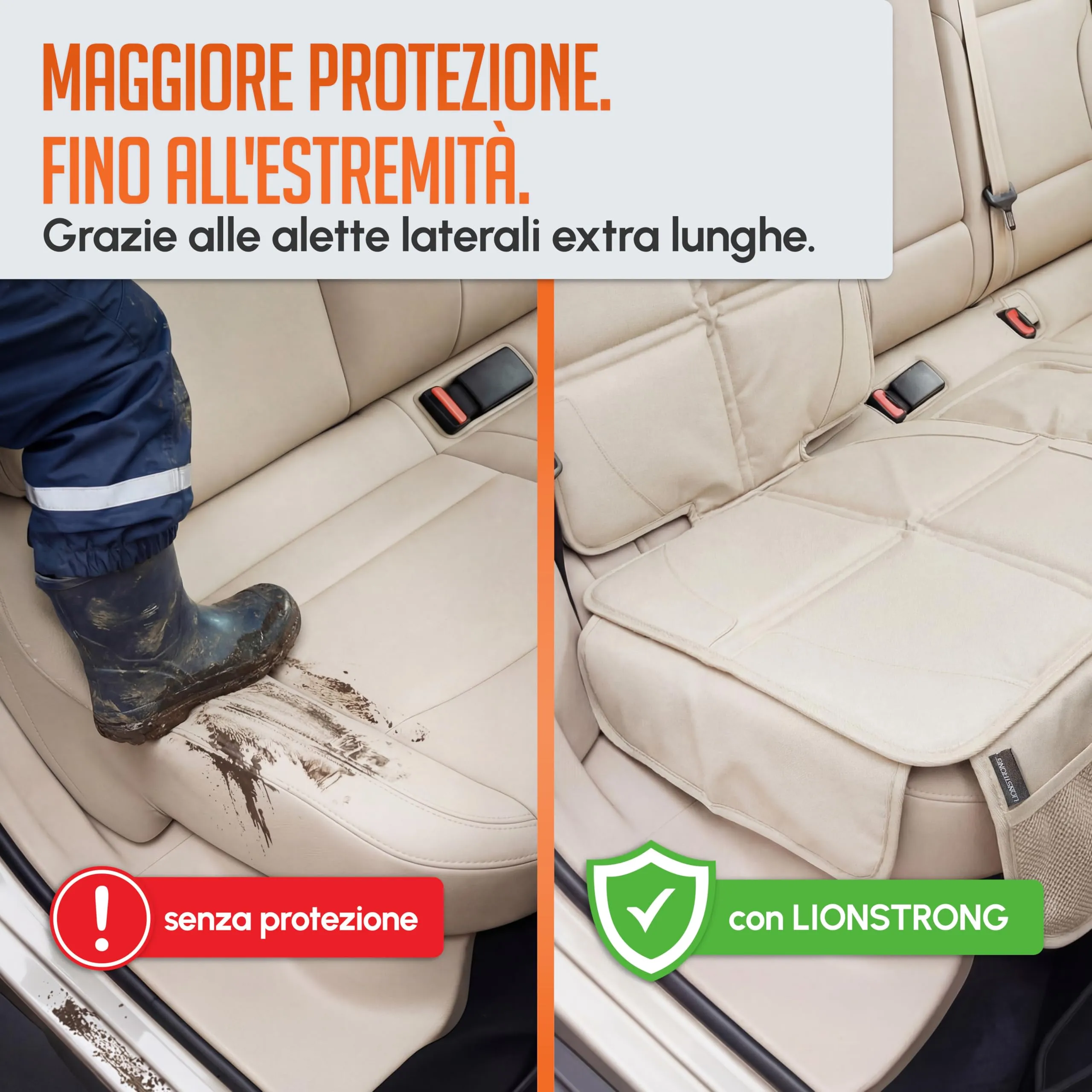 LIONSTRONG Protettori per Sedile Auto Compatibile ISOFIX - Crema - immagine 3