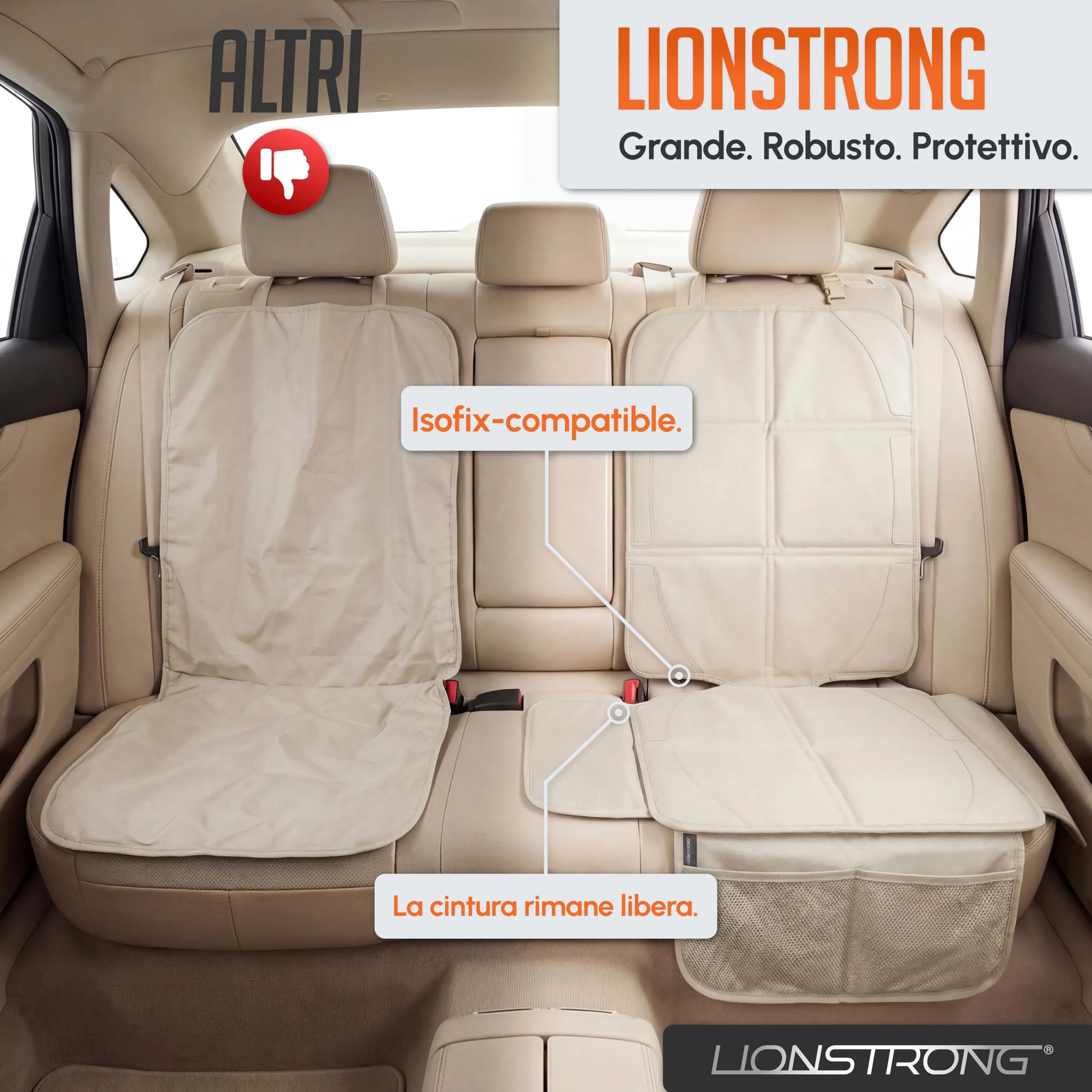 LIONSTRONG Protettori per Sedile Auto Compatibile ISOFIX - Crema - immagine 5