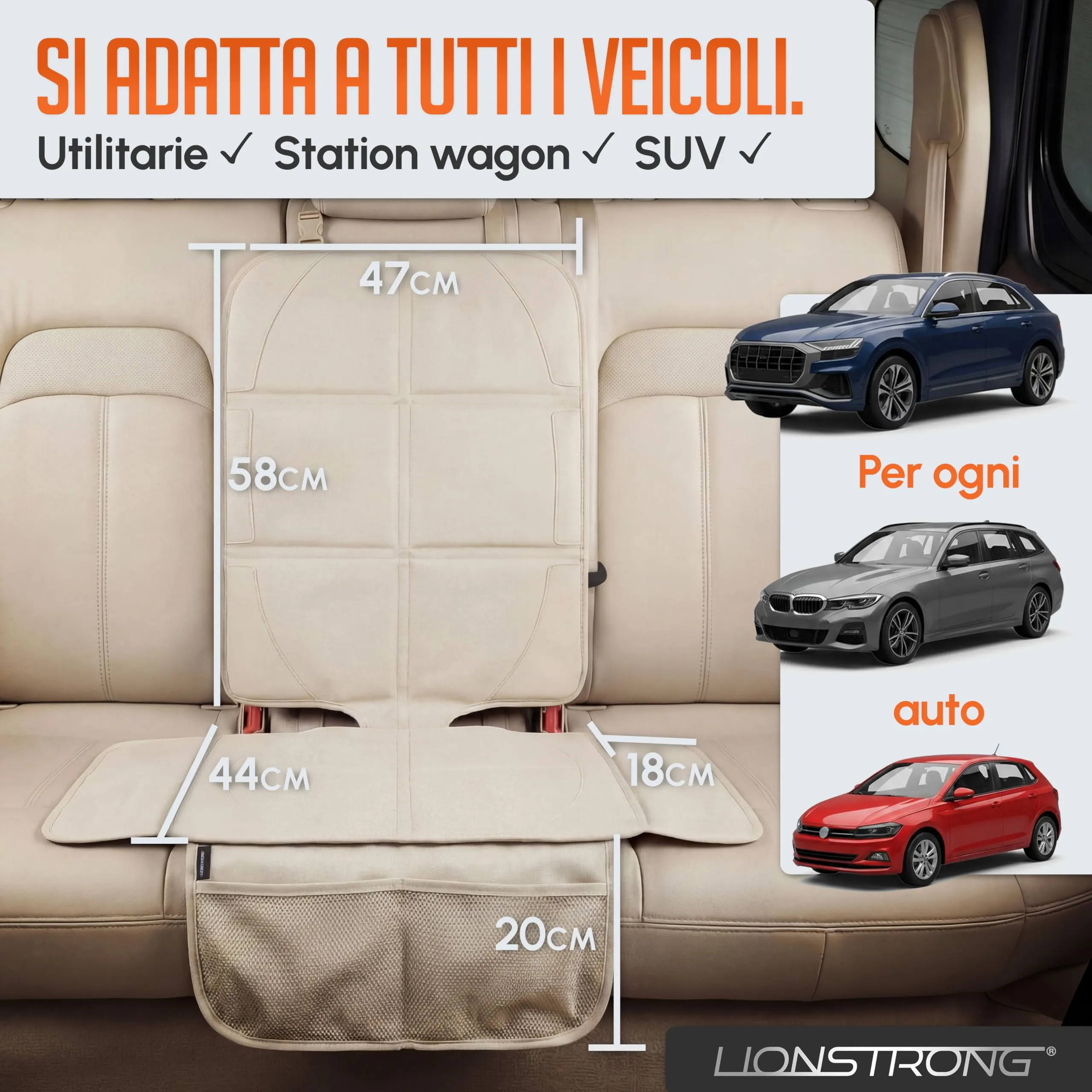 LIONSTRONG Protettori per Sedile Auto Compatibile ISOFIX - Crema - immagine 8