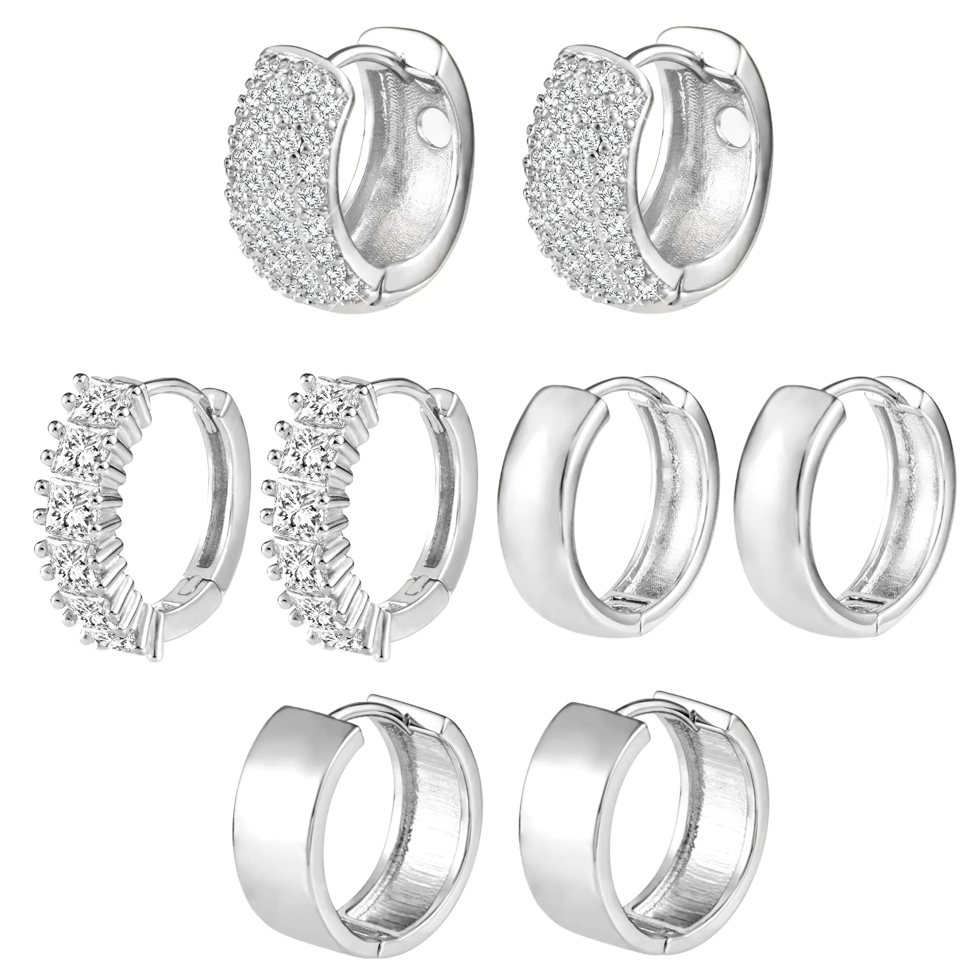 ALEXCRAFT Orecchini a Cerchio Argentati con Zirconi per Donna, Set 4 Paia, SCEU056S - immagine 1
