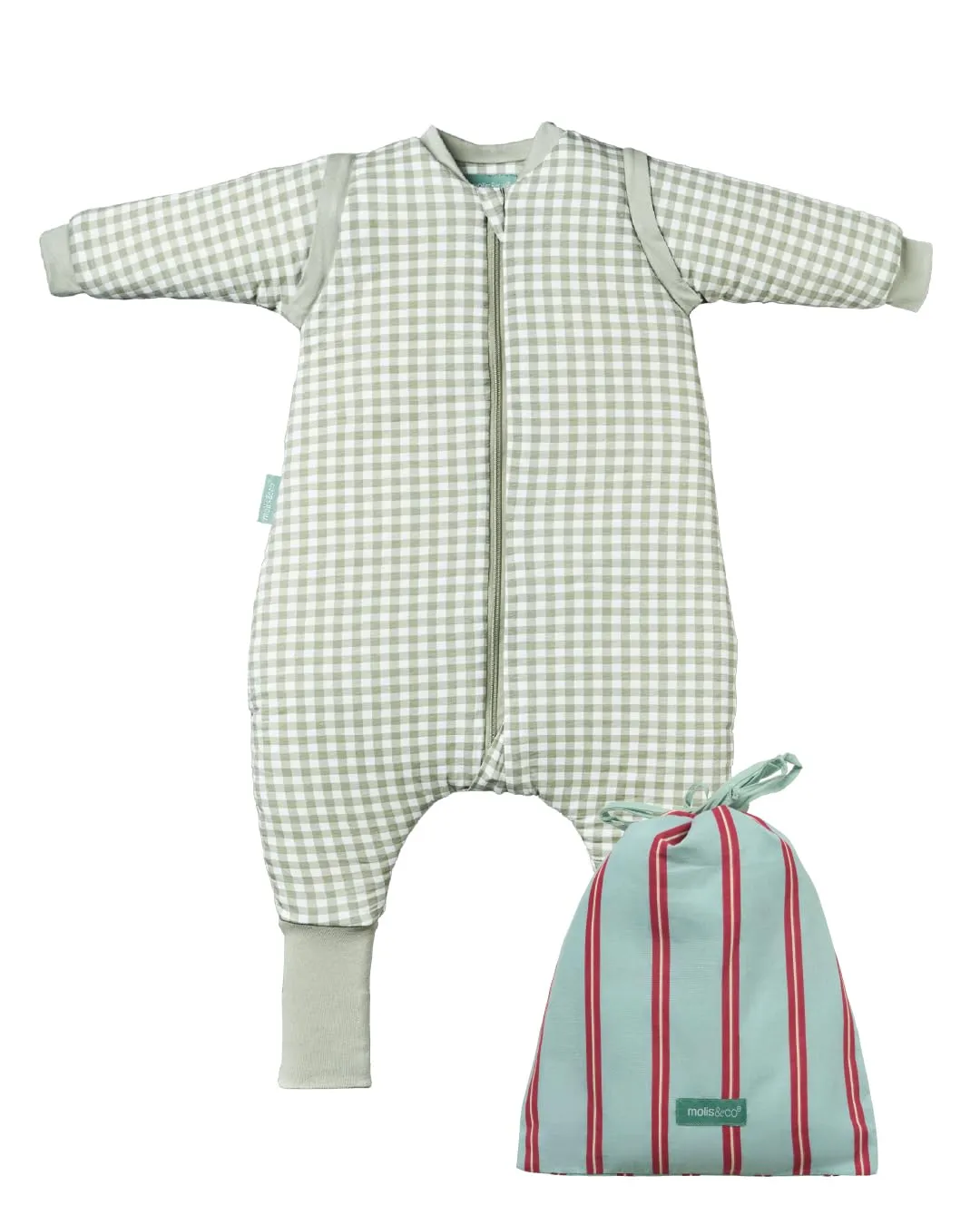 molis&co Sacco Nanna con Piedini, Maniche Staccabili e Calzini, 2.5 TOG, 100% Cotone Oeko-TEX 100, Mint Tea, 4 anni - immagine 1