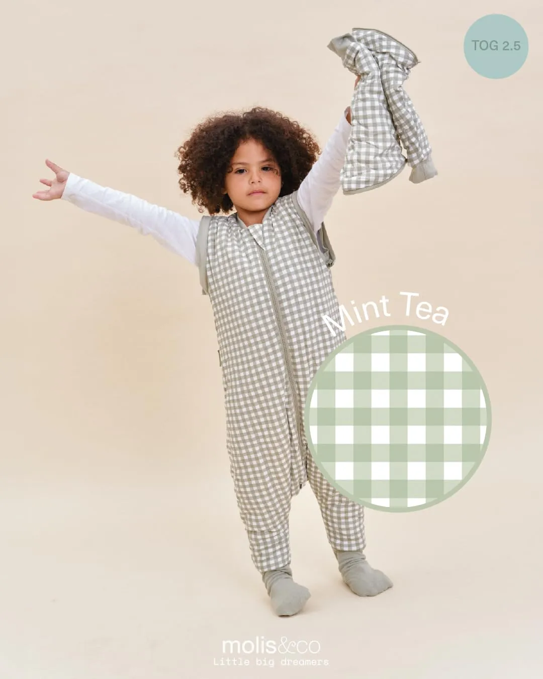 molis&co Sacco Nanna con Piedini, Maniche Staccabili e Calzini, 2.5 TOG, 100% Cotone Oeko-TEX 100, Mint Tea, 4 anni - immagine 4