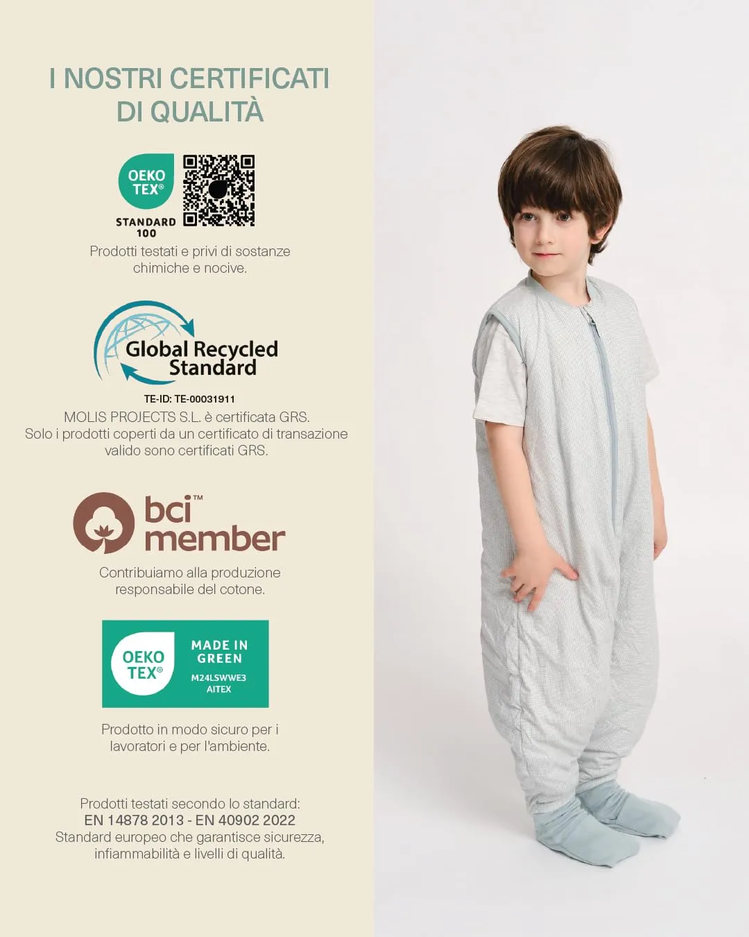 molis&co Sacco Nanna con piedini 1 TOG, 100% Cotone Oeko-TEX 100, Lagoon, 2 anni - immagine 7