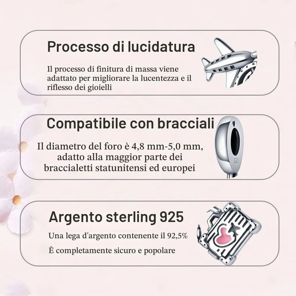 LNQOBU Ciondolo in Argento Sterling 925 con Zircone 5A per Bracciali e Collane Europei da Donna - immagine 4