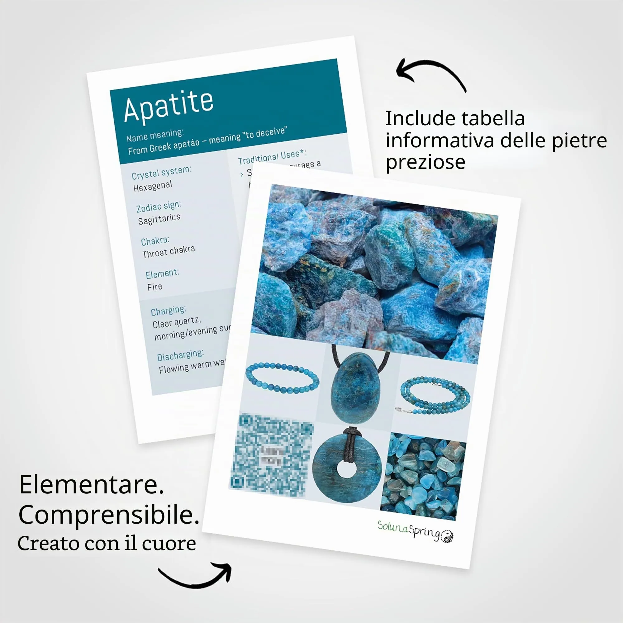 Lebensquelle Plus Apatite Gemstone Donut Necklace 30 mm with Cotton Cord and Stone Info Card - immagine 4