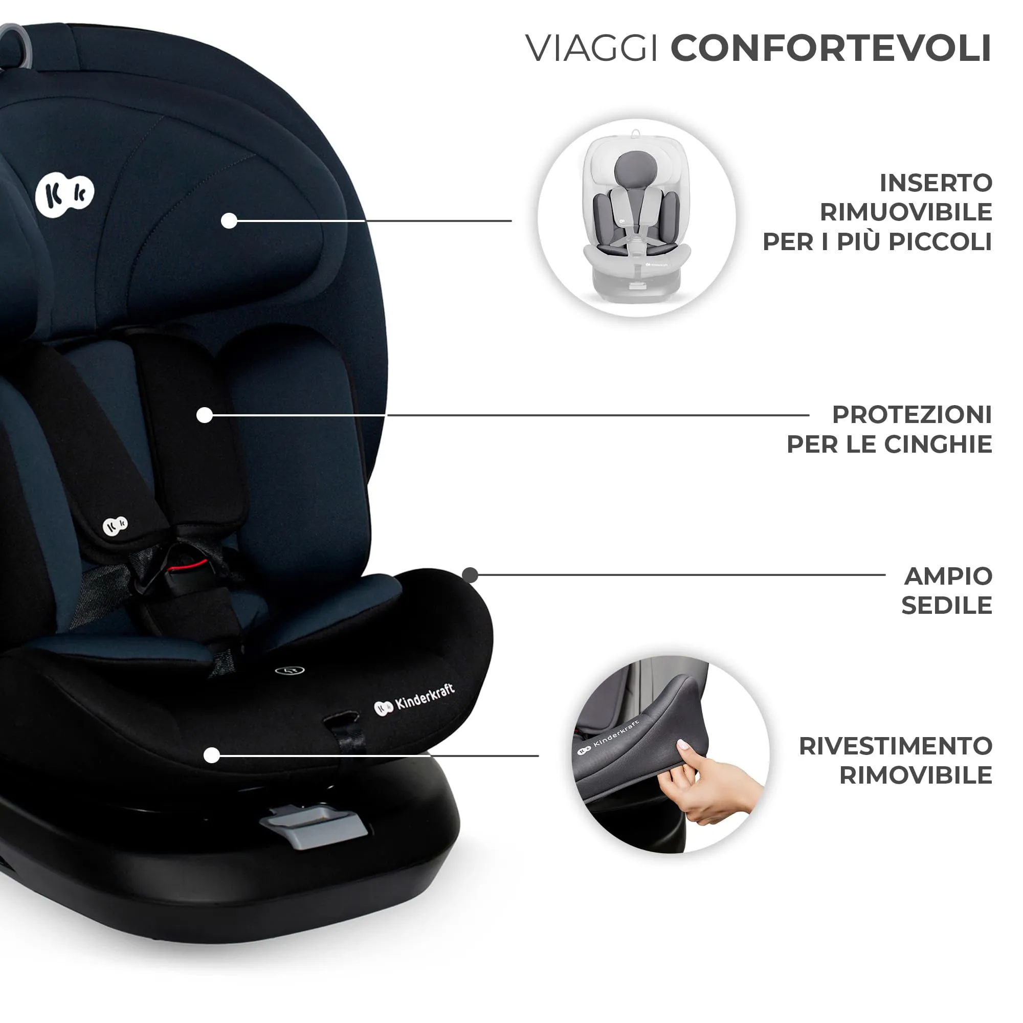 Kinderkraft I-GROW Seggiolino Auto 40-150 cm ISOFIX Girevole 360°, Nero - immagine 8