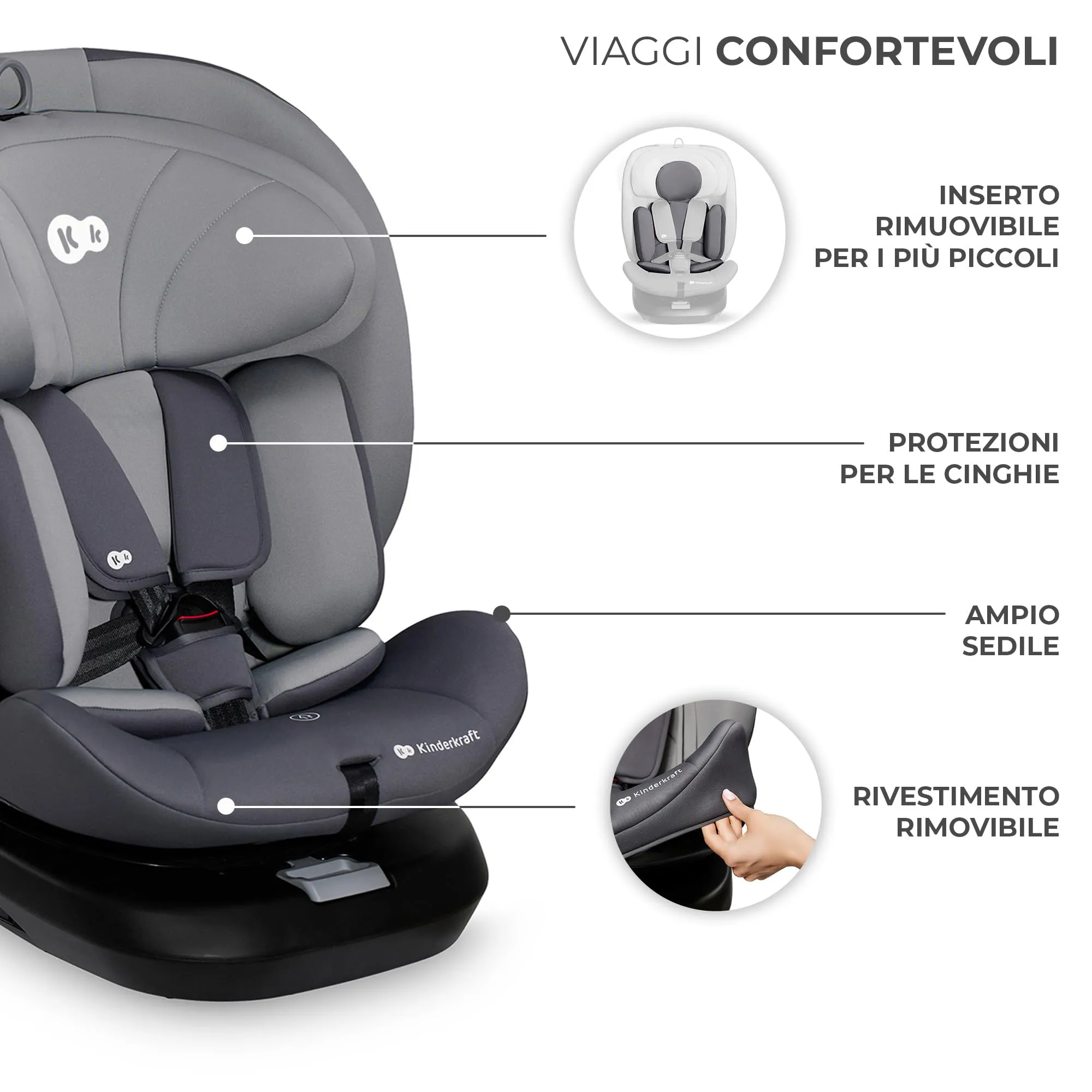 Kinderkraft I-Grow Seggiolino Auto 40-150 cm ISOFIX 360° Grigio - immagine 8