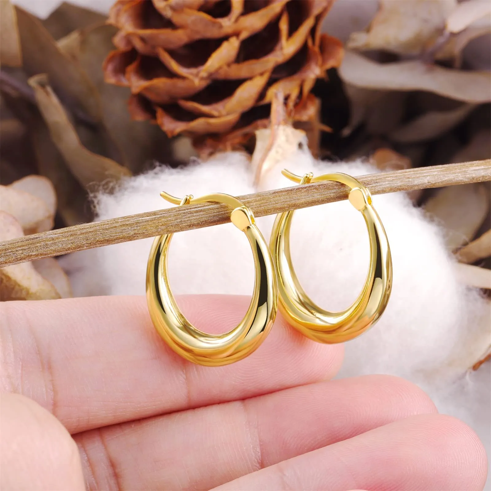 KISSPAT Orecchini a Cerchio Ovali Chunky a Goccia in Oro 14K KPDE766G - immagine 6