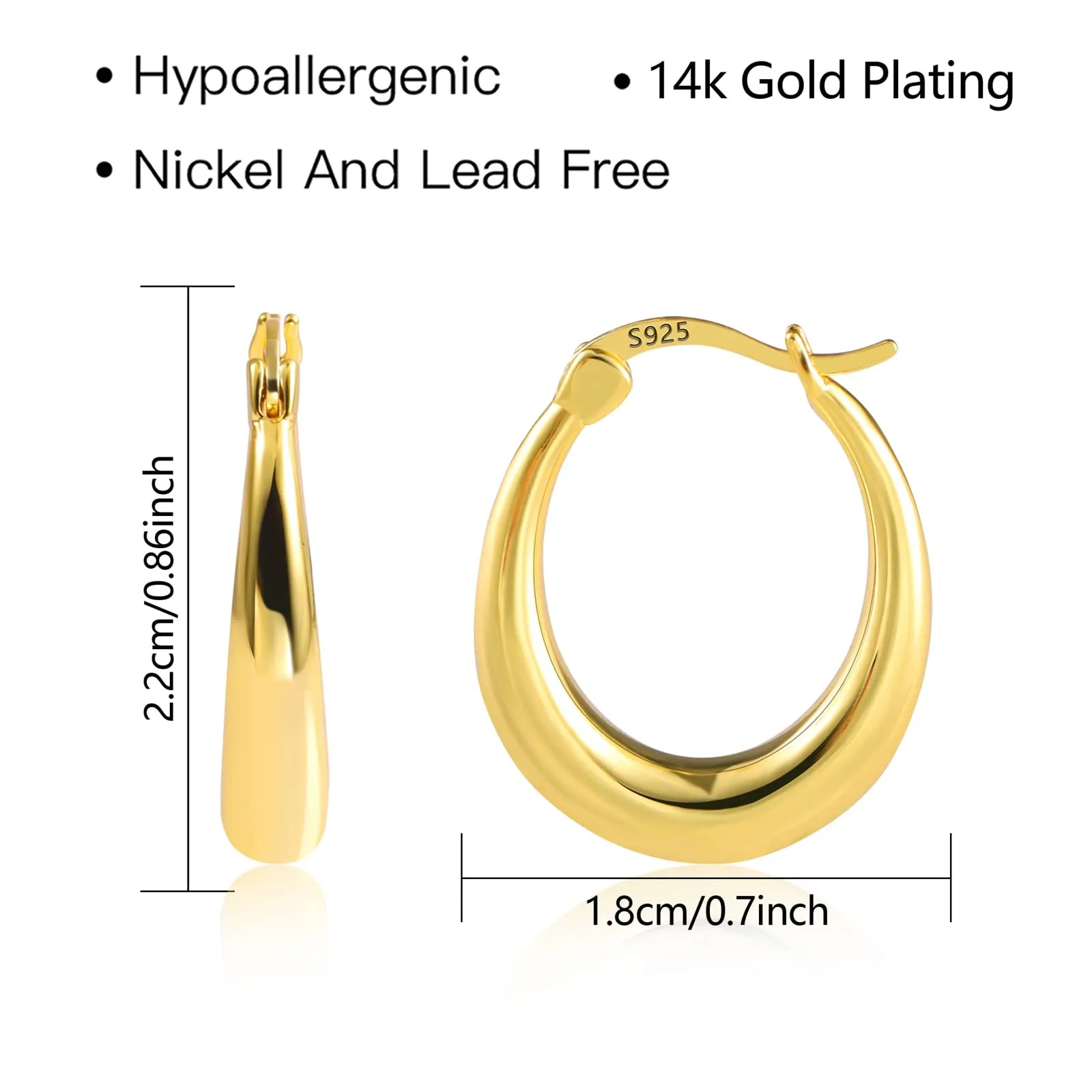 KISSPAT Orecchini a Cerchio Ovali Chunky a Goccia in Oro 14K KPDE766G - immagine 8