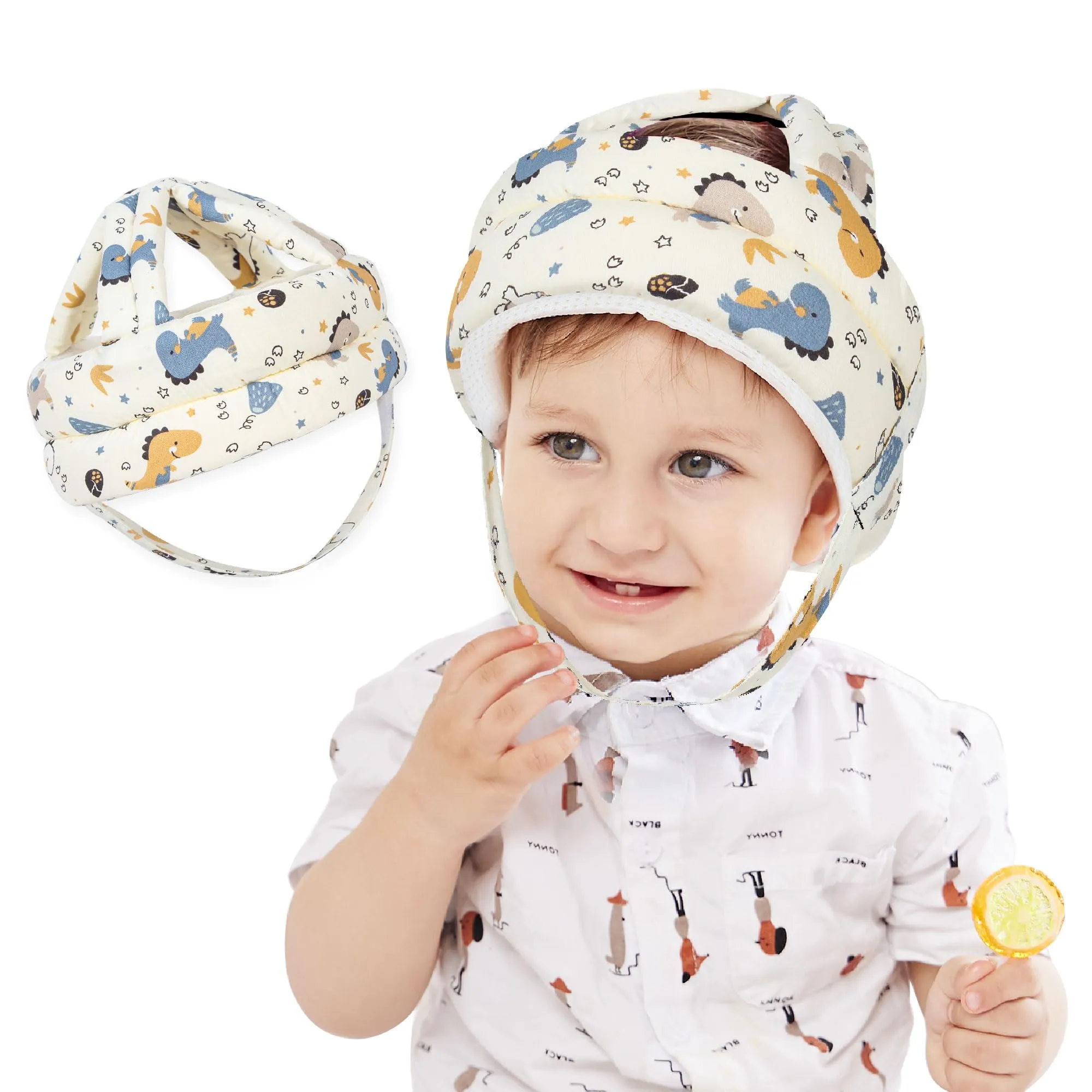 JUNUNDJING Caschetto Primi Passi per Bambini 6-36 Mesi, Dinosauro Blu - immagine 1