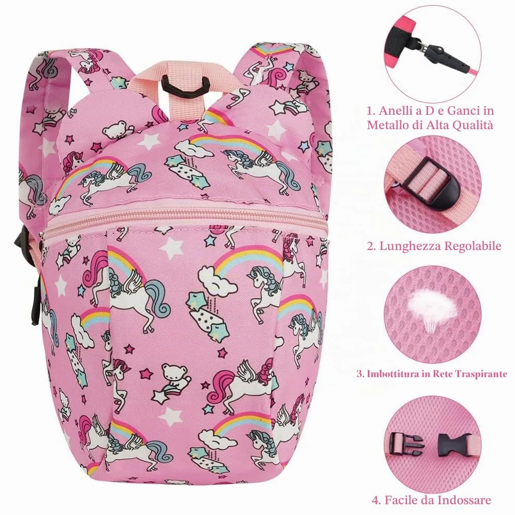 Aomig Zaino con Imbracatura di Sicurezza e Guinzaglio Anti-perso per Bambini, Unicorno - immagine 5