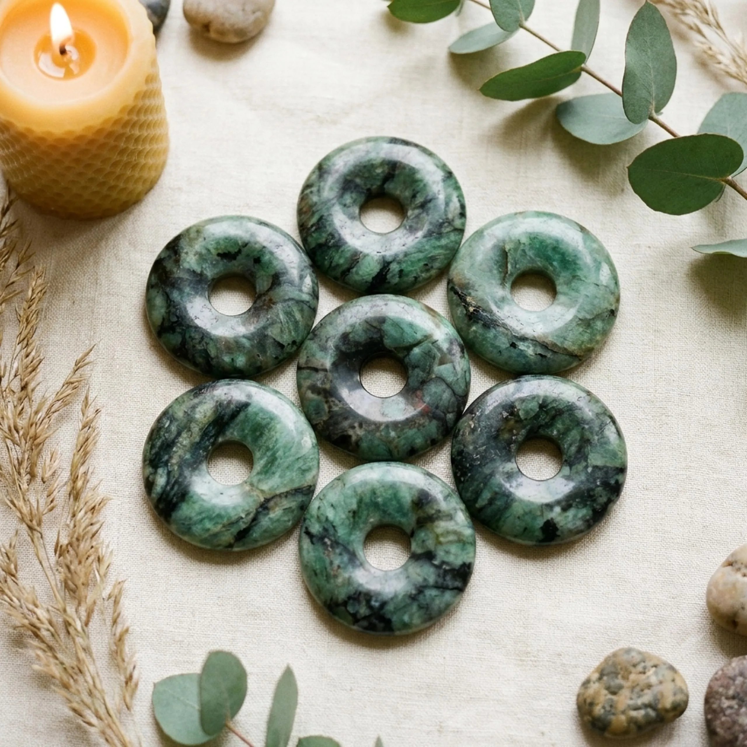 Lebensquelle Plus Donut in pietra preziosa 30 mm con cordoncino in cotone e scheda pietra - immagine 3