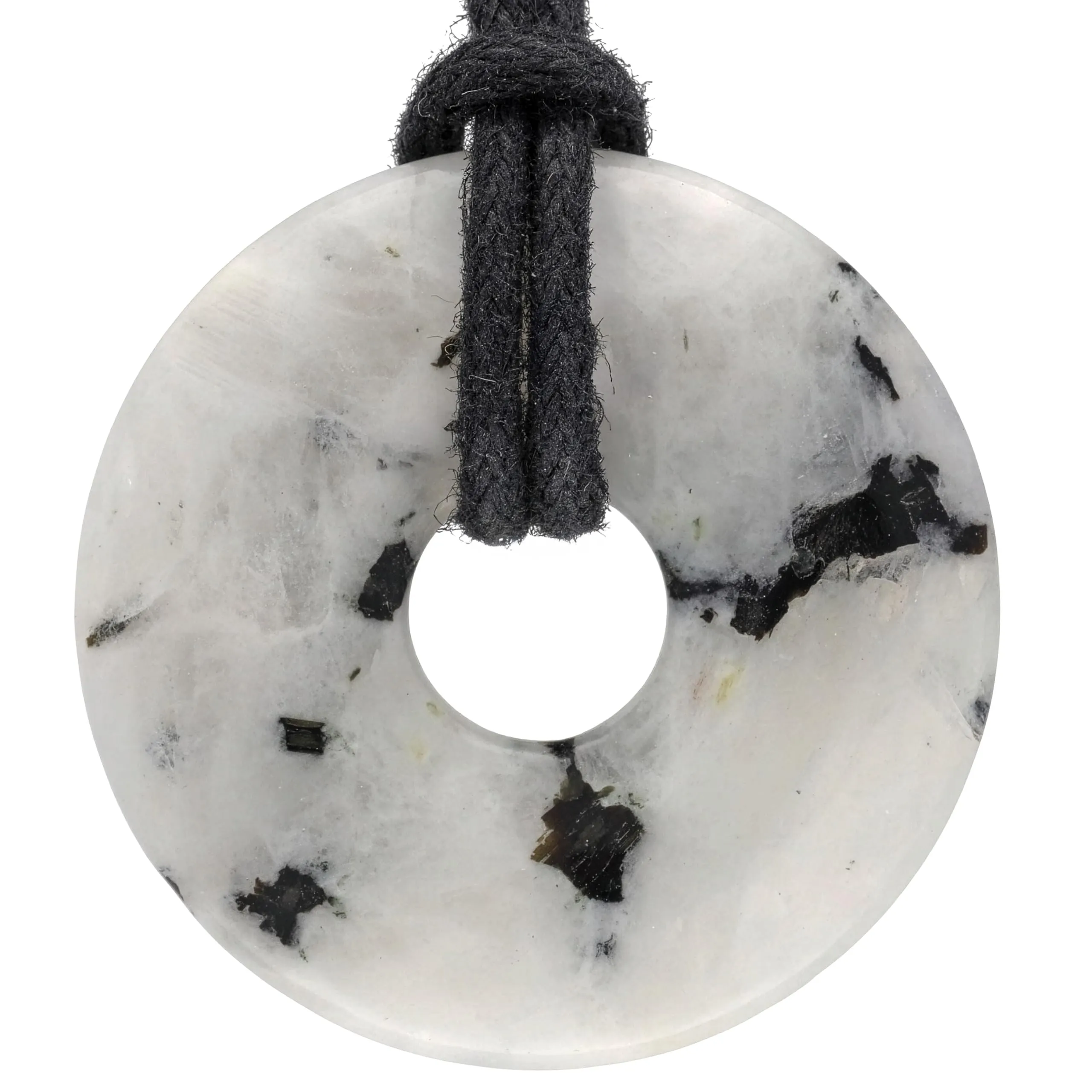 Lebensquelle Plus Rainbow Moonstone Donut Necklace 30 mm with Cotton Cord and Information Card - immagine 1