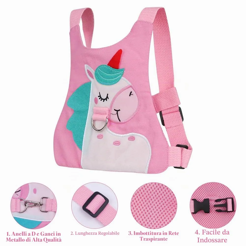 Aomig Imbracatura di Sicurezza Guinzaglio Anti-perso per Bambini, Cavallino Rosa - immagine 5