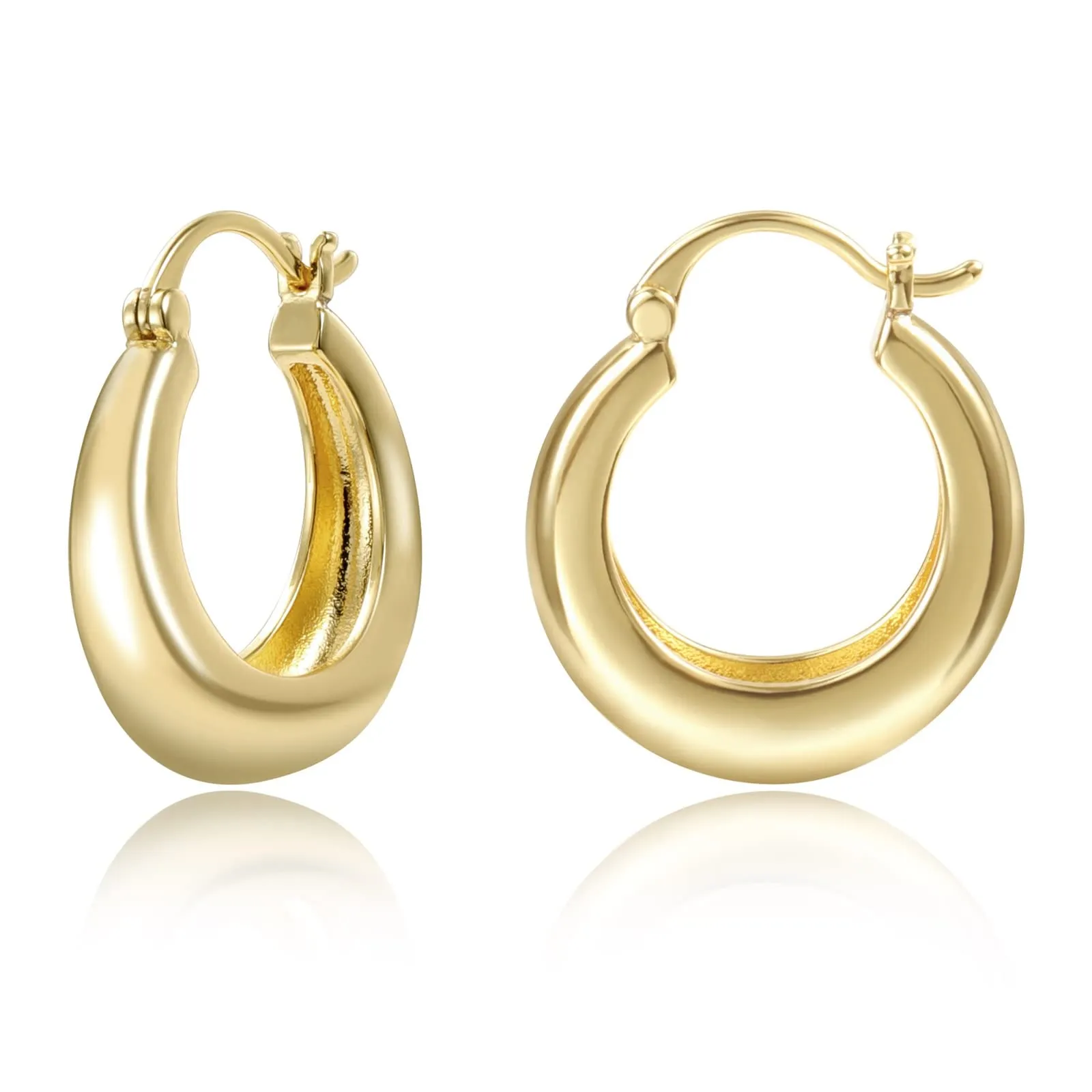 KISSPAT Orecchini a Cerchio Chunky in Oro 14K Placcato E2410 - immagine 1
