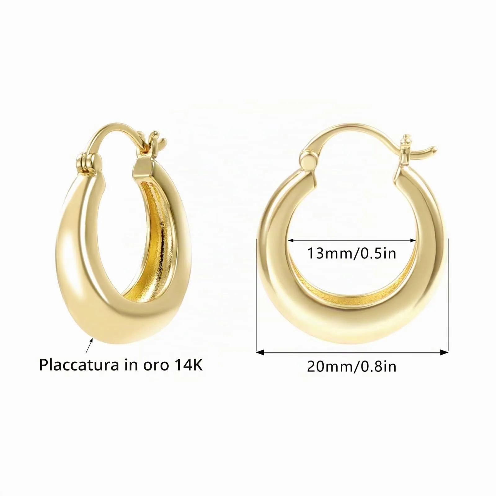KISSPAT Orecchini a Cerchio Chunky in Oro 14K Placcato E2410 - immagine 6