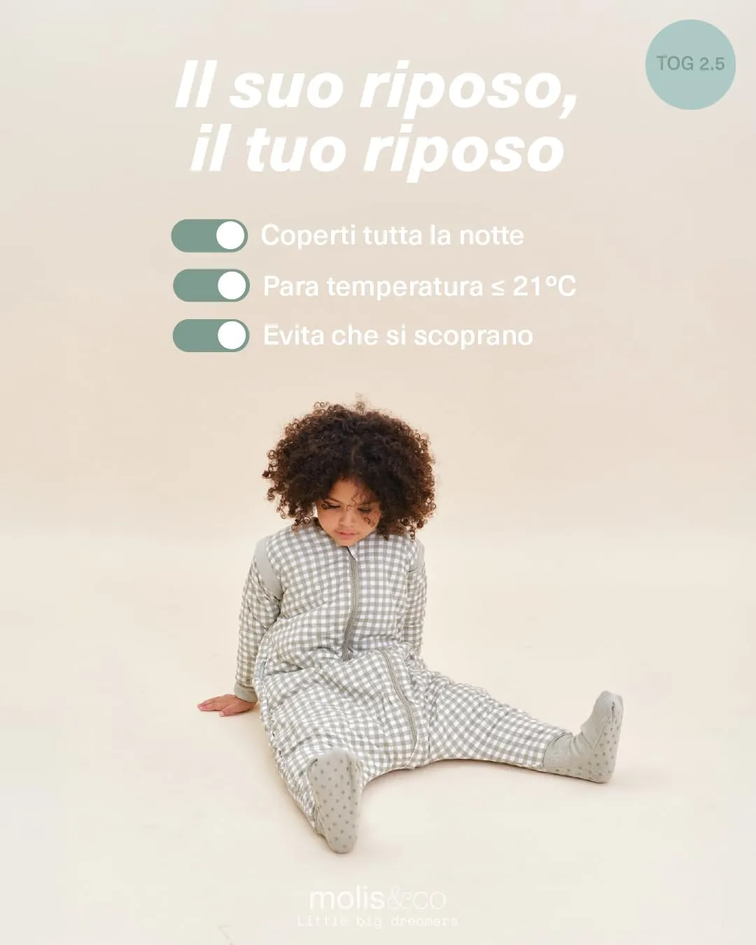 molis & co Sacco Nanna con piedini, maniche staccabili e calzini, 2.5 tog, 100% Cotone Oeko-TEX 100, Mint Tea, 6 anni - immagine 5
