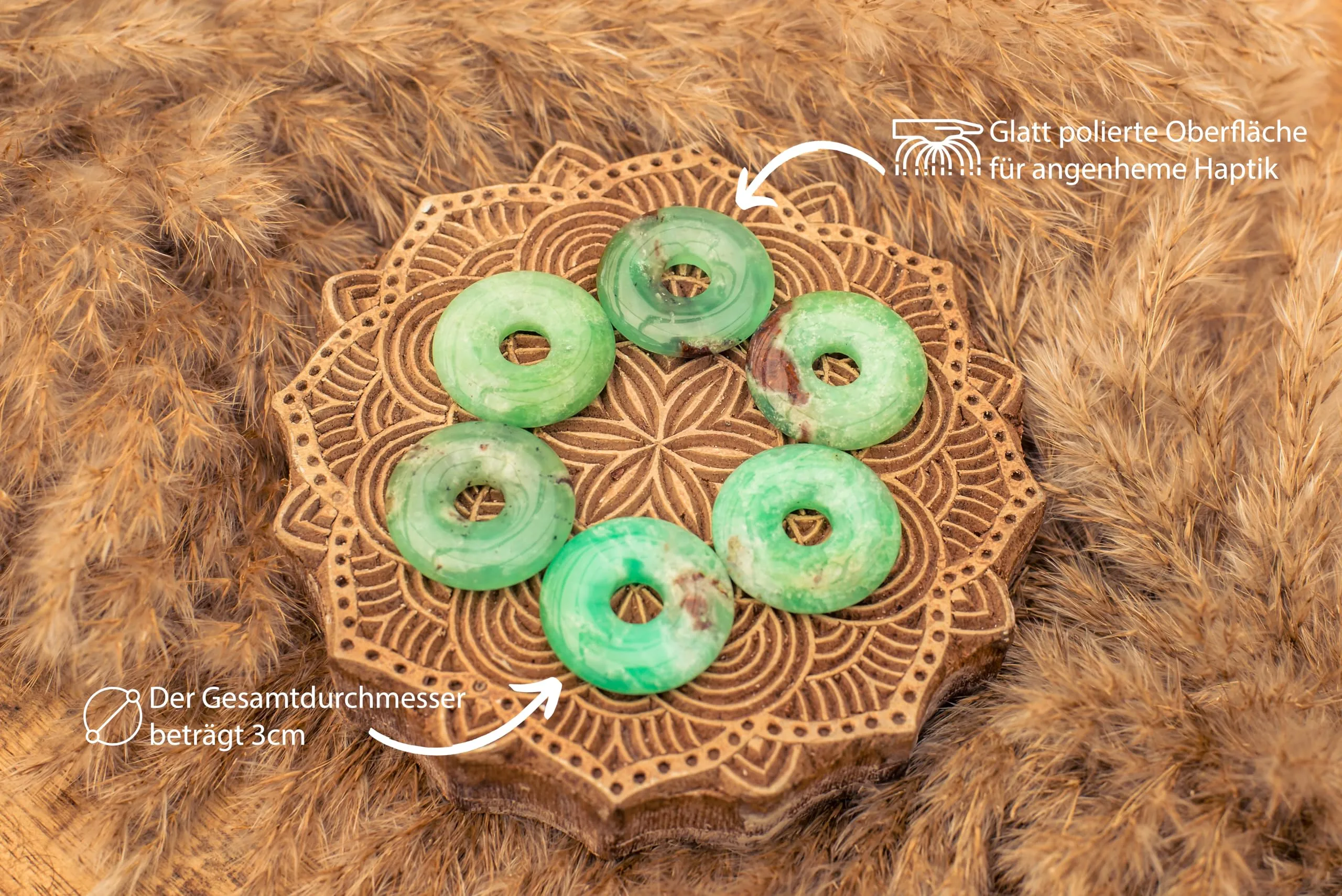 Lebensquelle Plus Donut in Pietra Preziosa Crisoprasio 30 mm con Cordoncino in Cotone e Scheda Pietra - immagine 2