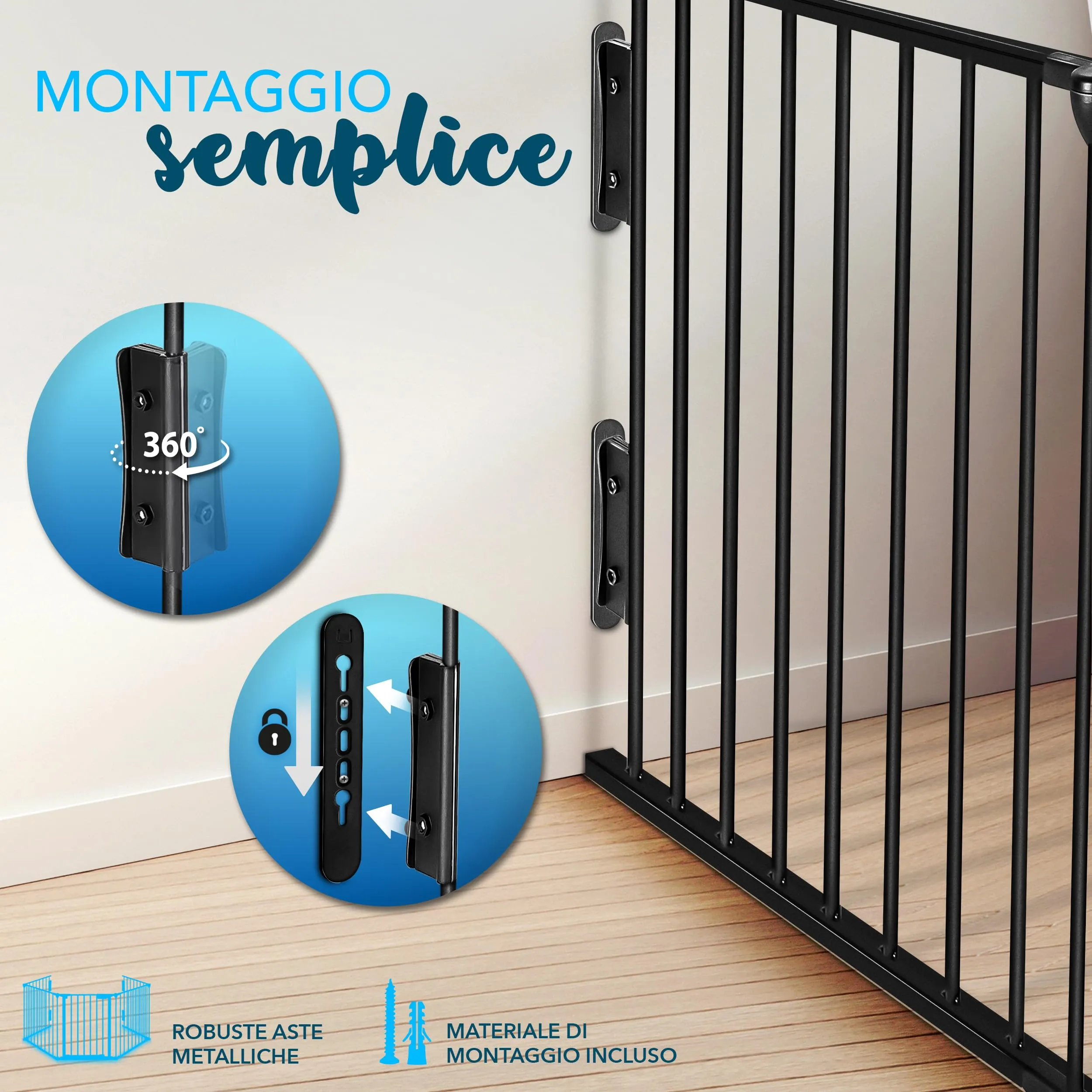 KIDUKU Barriera di Sicurezza per Bambini e Animali, 420 cm, Cancelletto Griglia per Camino, Porte e Scale, 7 Pannelli, Nero - immagine 3