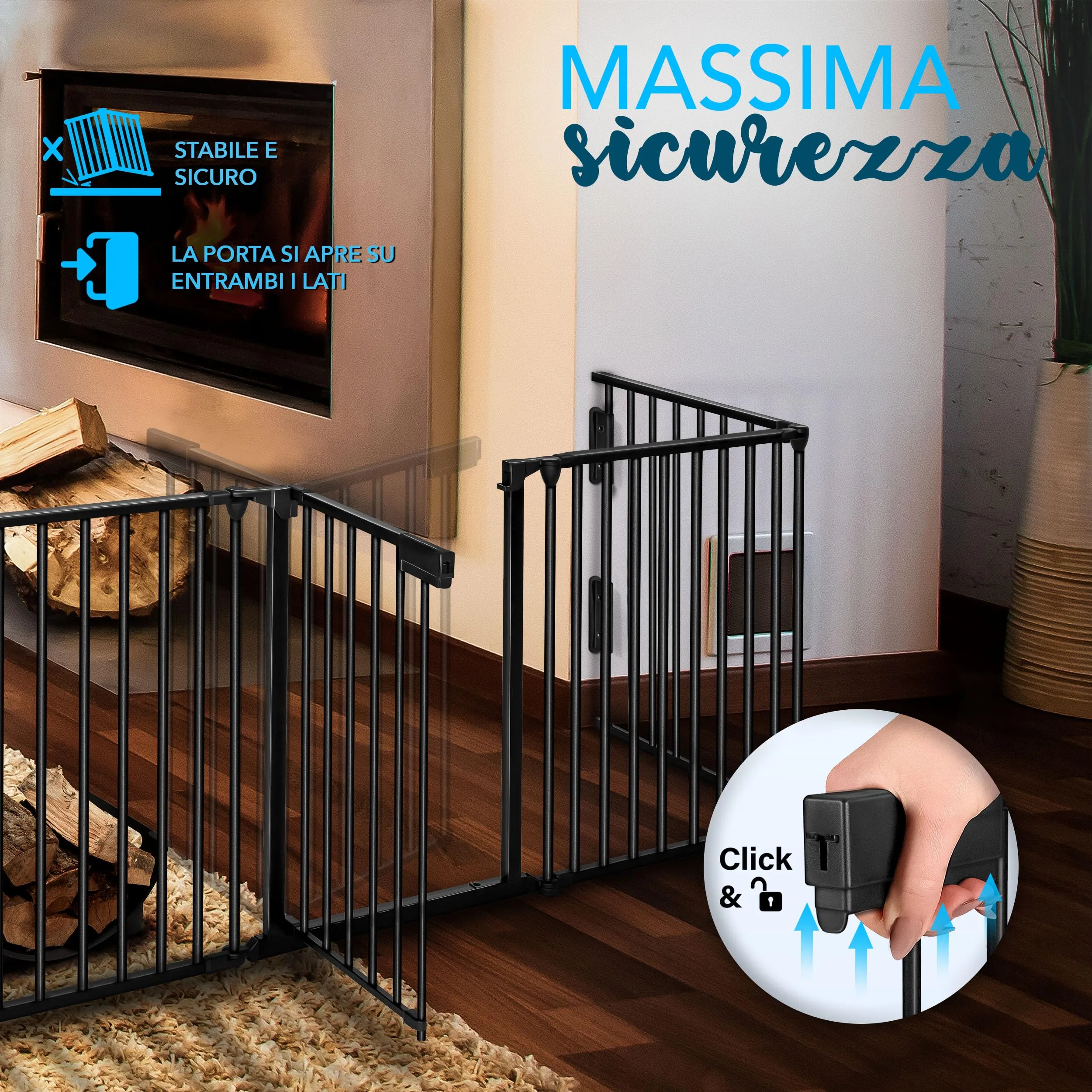 KIDUKU Barriera di Sicurezza per Bambini e Animali, 420 cm, Cancelletto Griglia per Camino, Porte e Scale, 7 Pannelli, Nero - immagine 4