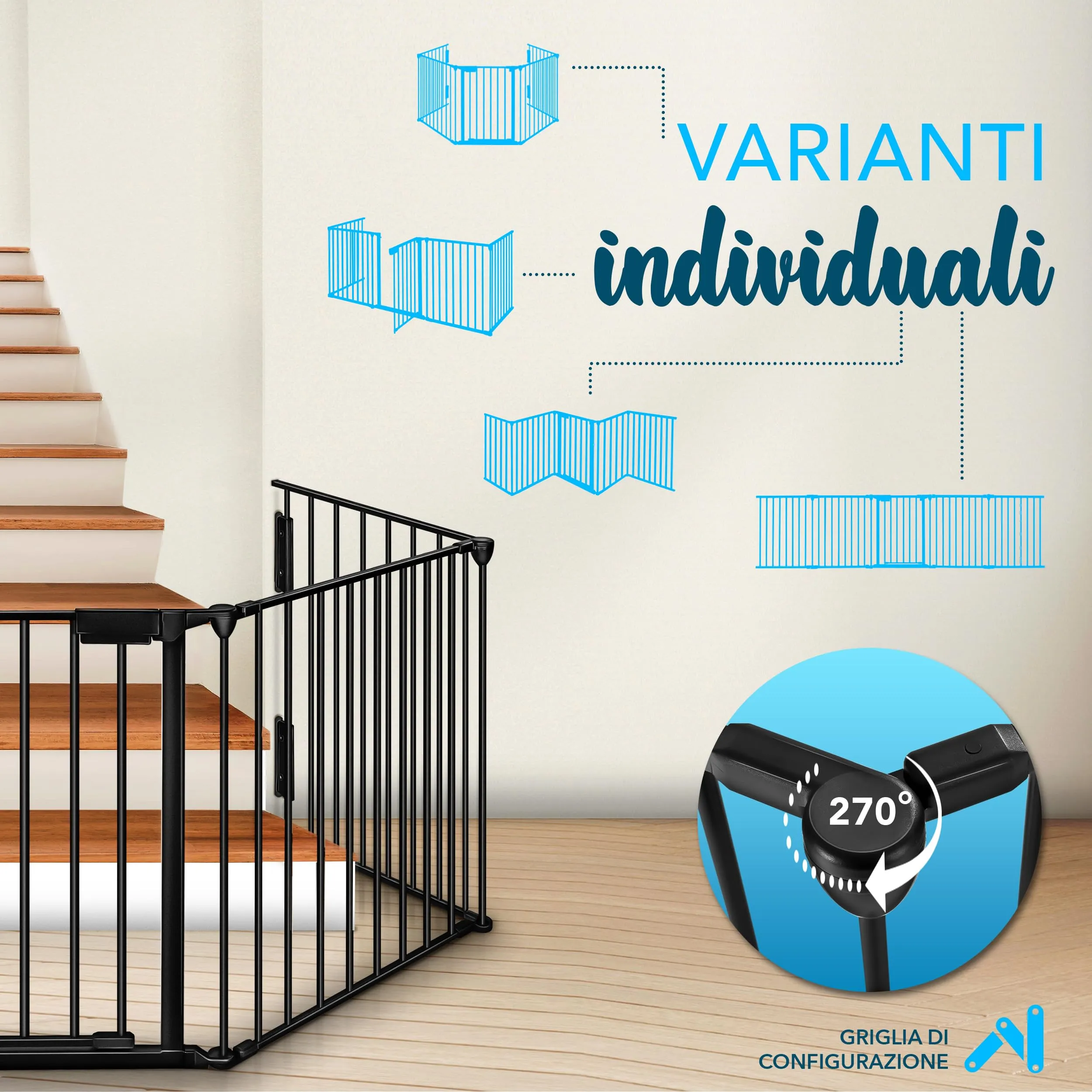 KIDUKU Barriera di Sicurezza per Bambini e Animali 360 cm, Cancelletto Griglia per Camino, Porte e Scale, 6 Pannelli, Nero - immagine 2