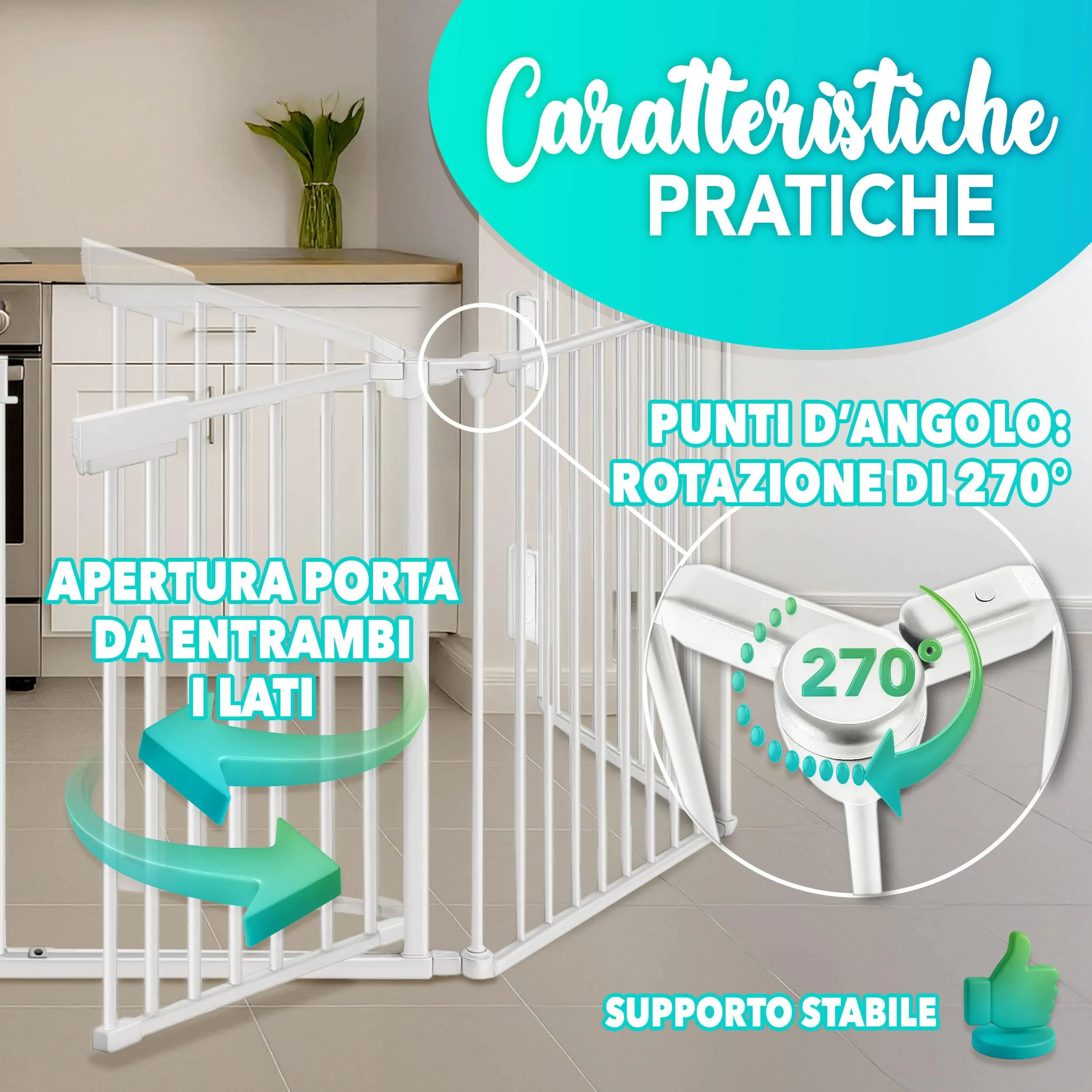 KIDUKU Barriera di sicurezza per Bambini e Animali, 480 cm, Cancelletto Griglia di Sicurezza per Camino, Pieghevole, 8 Pannelli - immagine 7
