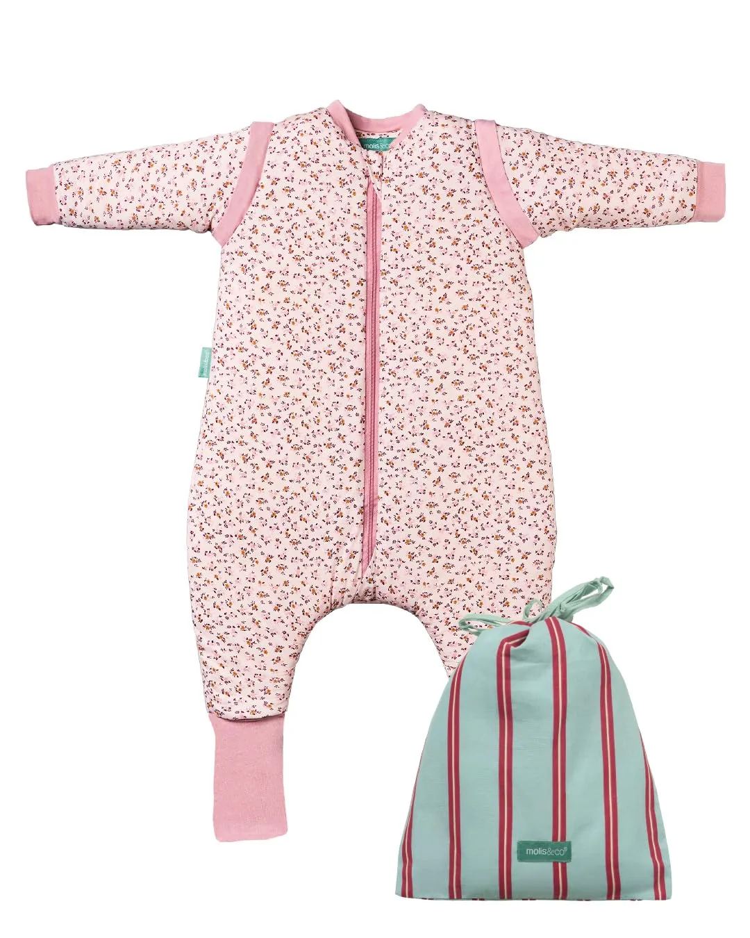 molis & co Sacco Nanna con piedini, maniche staccabili e calzini, 2.5 TOG, 100% Cotone Oeko-Tex 100, Misty Rose, 1 anno - immagine 1