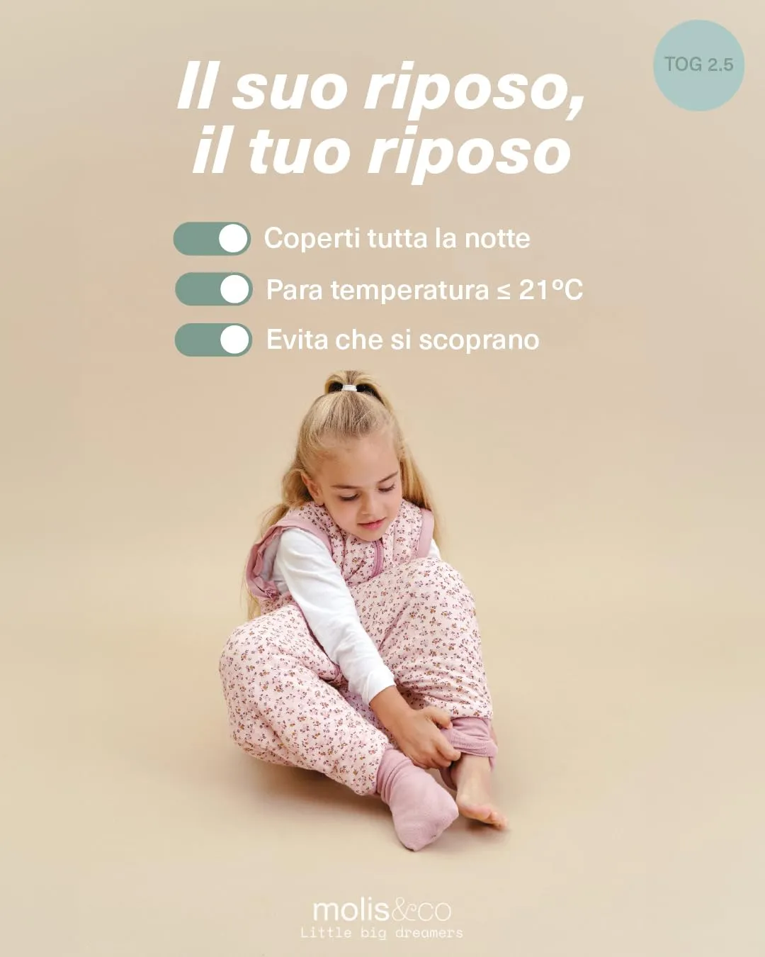 molis & co Sacco Nanna con piedini, maniche staccabili e calzini, 2.5 TOG, 100% Cotone Oeko-Tex 100, Misty Rose, 1 anno - immagine 5