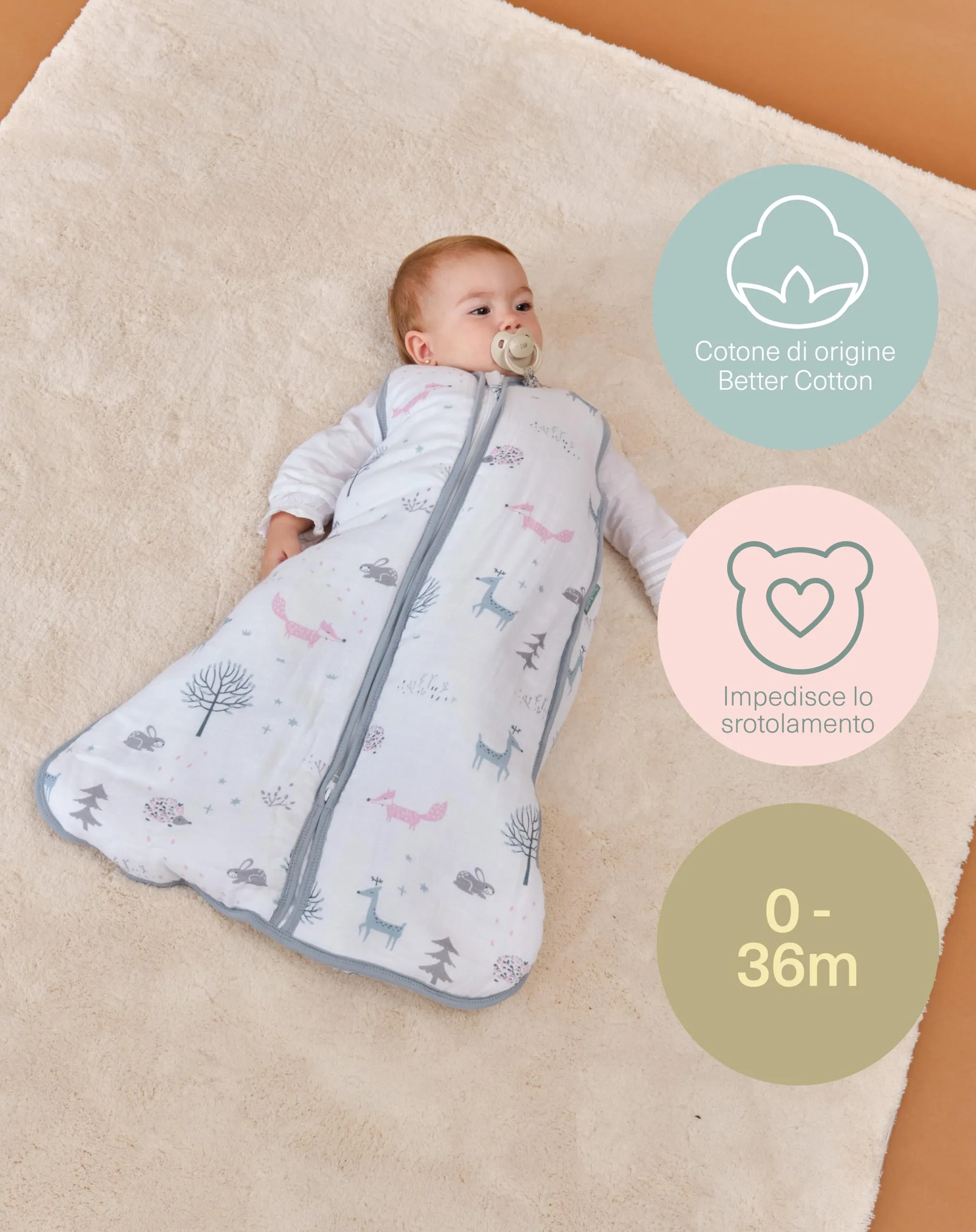 molis&co Sacco Nanna 2.5 TOG Mussola Premium per Neonati 0 Mesi (60 cm) - Forest - immagine 5