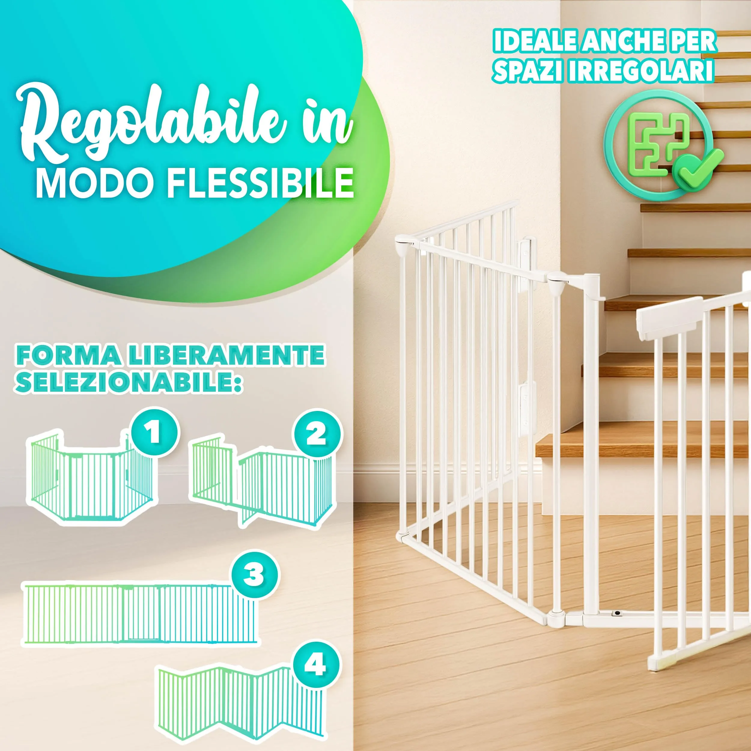 KIDUKU Barriera di sicurezza 360 cm per Bambini e Animali, Cancelletto Griglia di Sicurezza Pieghevole per Camino, Porte o Scale - 6 Pannelli - immagine 5