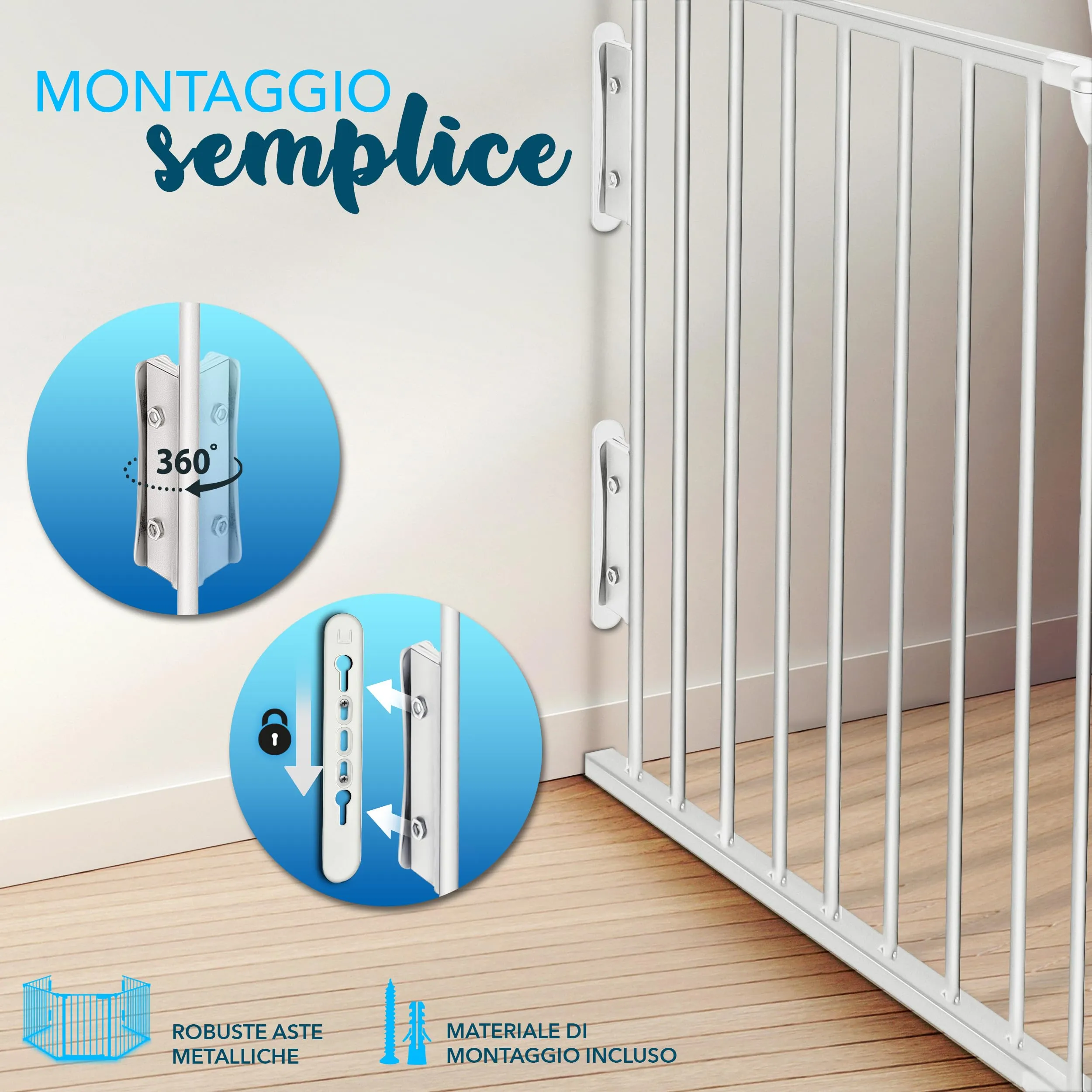KIDUKU Barriera di Sicurezza per Bambini e Animali, 540 cm, Cancelletto Griglia per Camino, Porte e Scale, 9 Pannelli - immagine 3