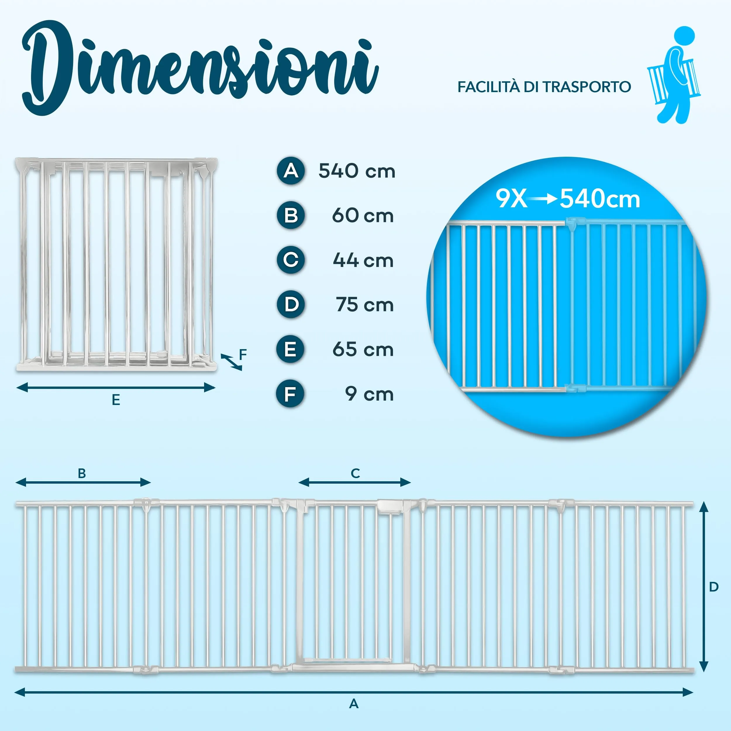 KIDUKU Barriera di Sicurezza per Bambini e Animali, 540 cm, Cancelletto Griglia per Camino, Porte e Scale, 9 Pannelli - immagine 5