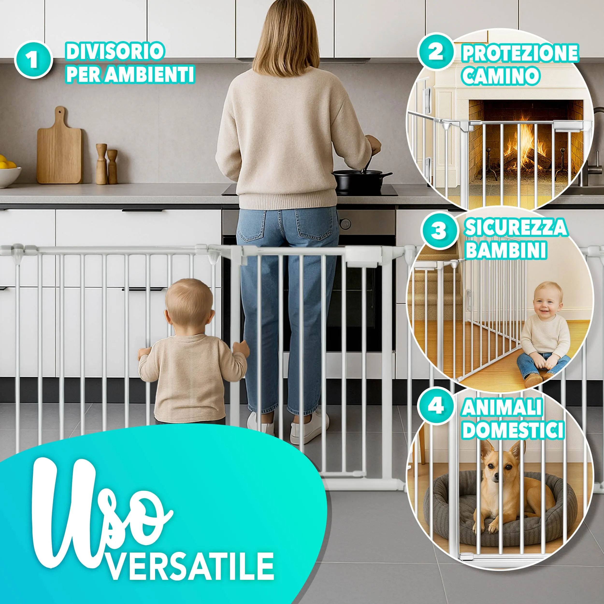 KIDUKU Barriera di Sicurezza per Bambini e Animali, 540 cm, Cancelletto Griglia per Camino, Porte e Scale, 9 Pannelli - immagine 11
