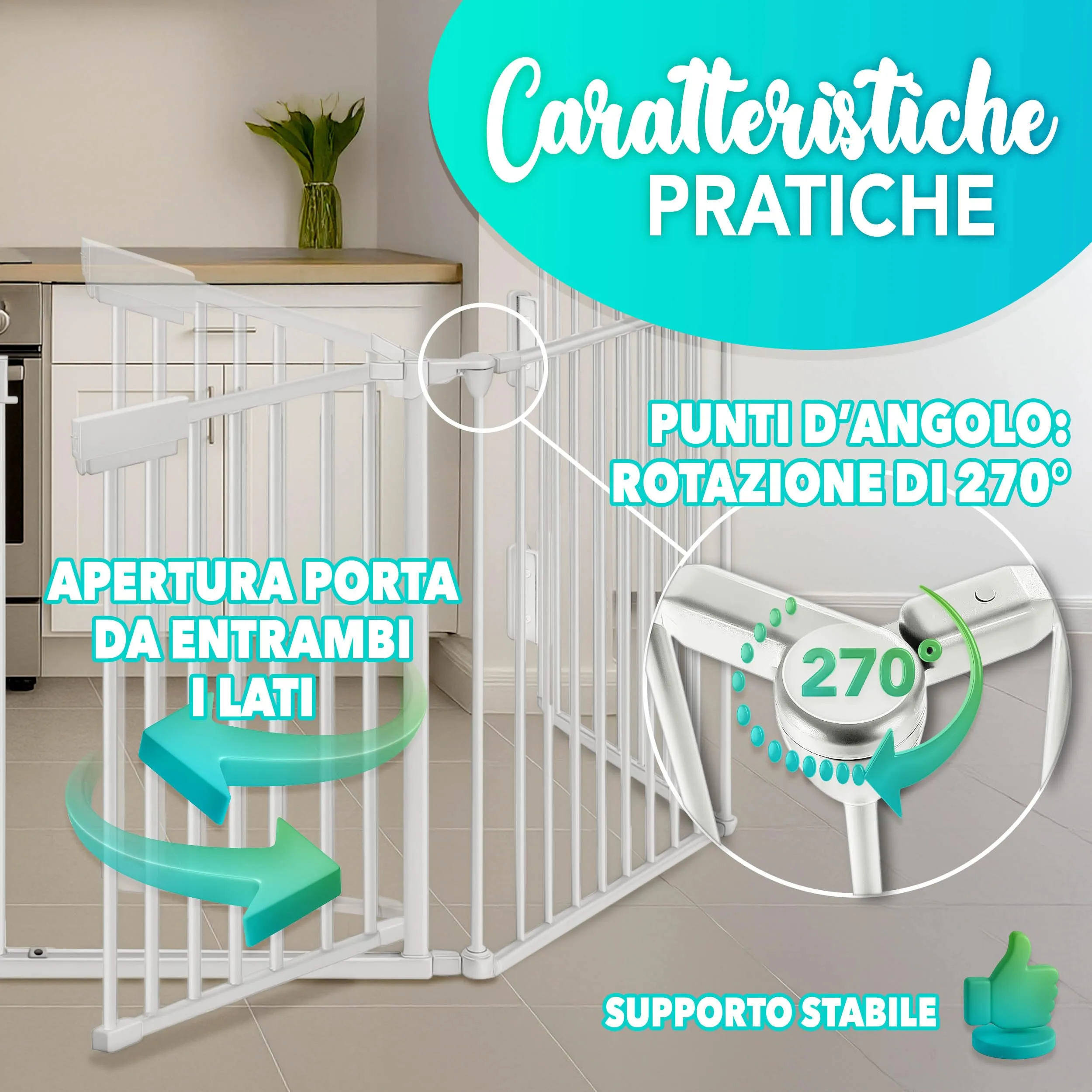 KIDUKU Barriera di Sicurezza per Bambini e Animali, 540 cm, Cancelletto Griglia per Camino, Porte e Scale, 9 Pannelli - immagine 12