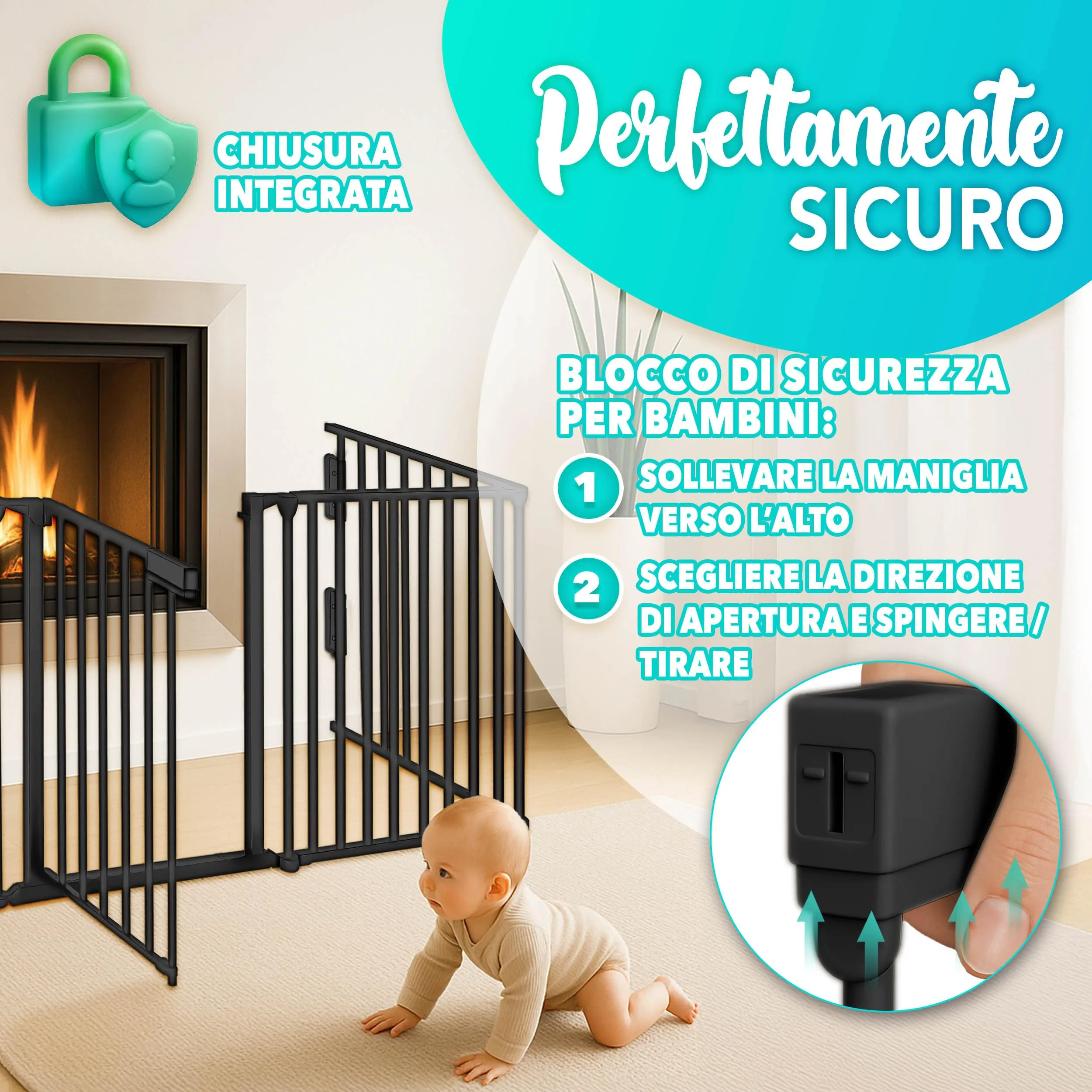KIDUKU Barriera di Sicurezza per Bambini e Animali, 540 cm, 9 Pannelli, Nero - immagine 3
