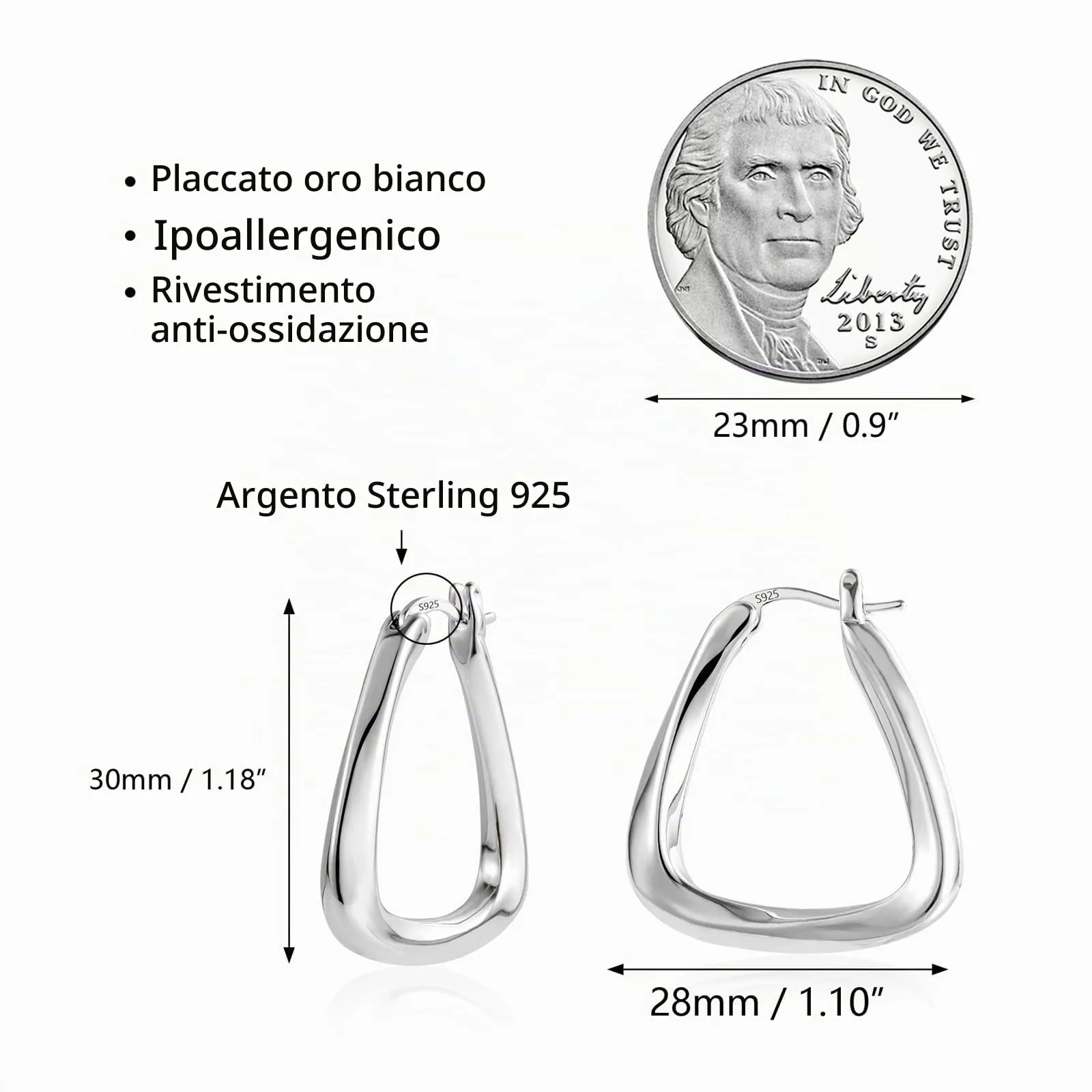 KISSPAT Orecchini Geometrici Triangolo Cerchio Chunky Argento KPDE796S - immagine 7