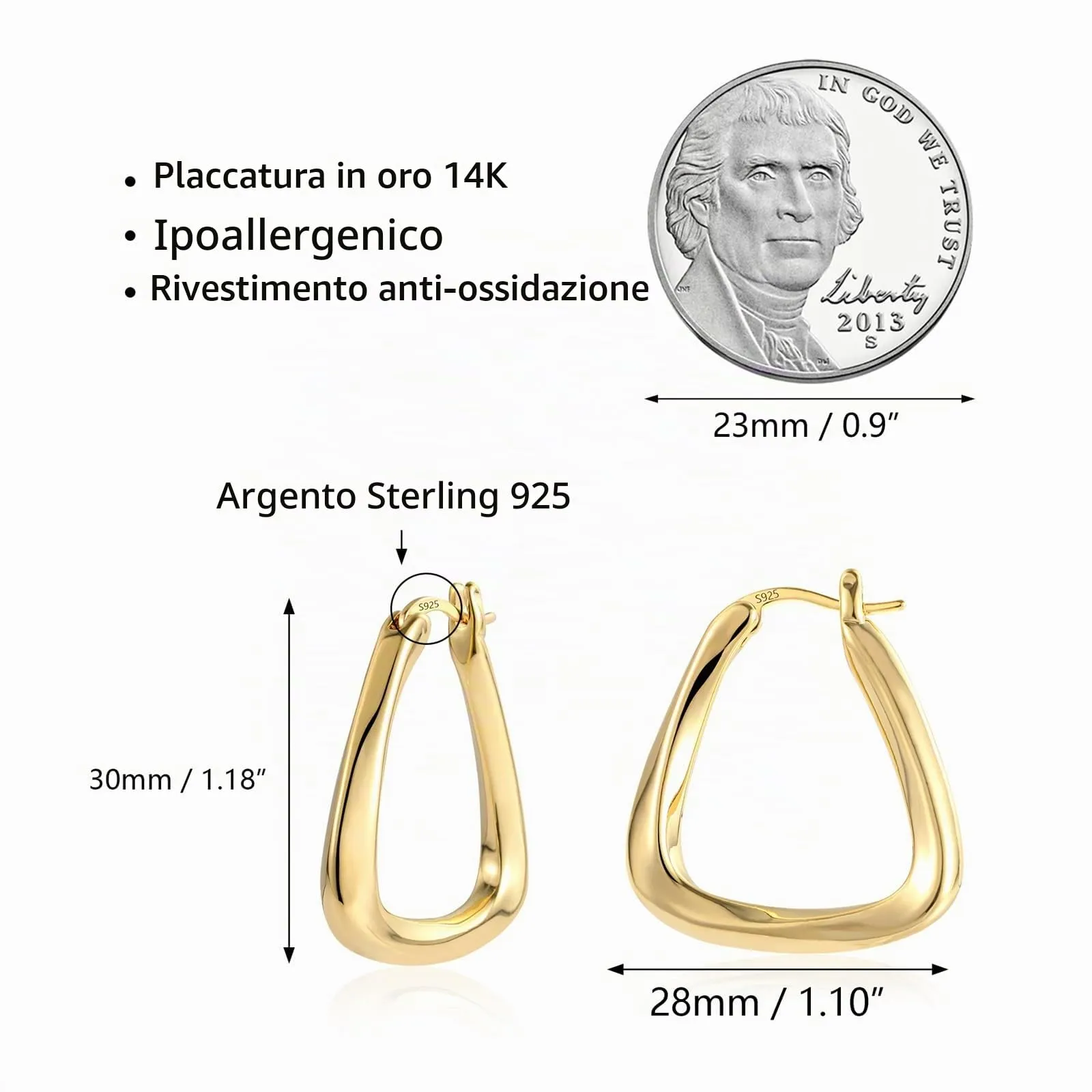 KISSPAT Orecchini a Cerchio Torsione Quadrati Geometrici Oro 14K - immagine 7