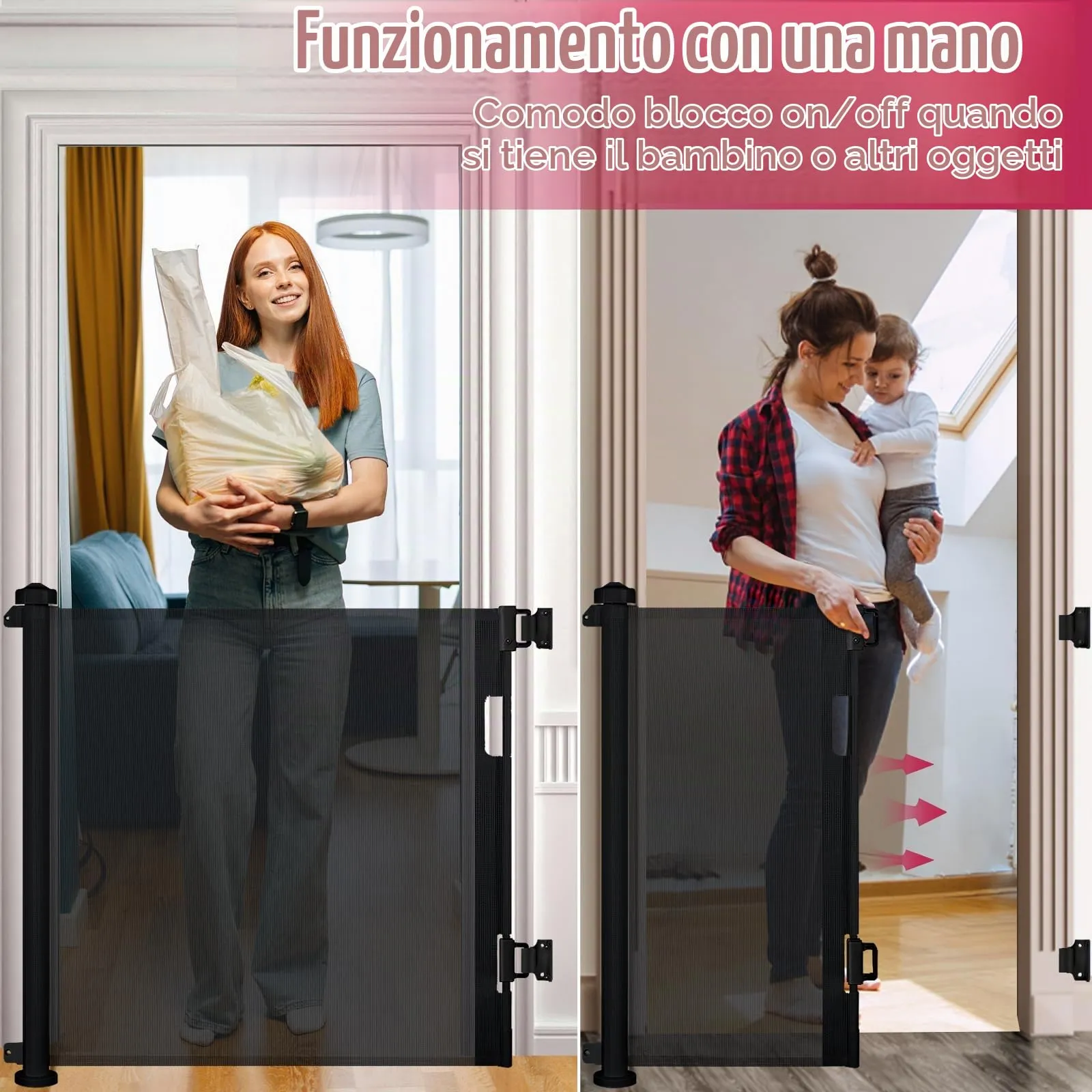 Dioxide Cancelletto di Sicurezza Retrattile per Bambini e Cani, 0-150 cm, Nera - immagine 4
