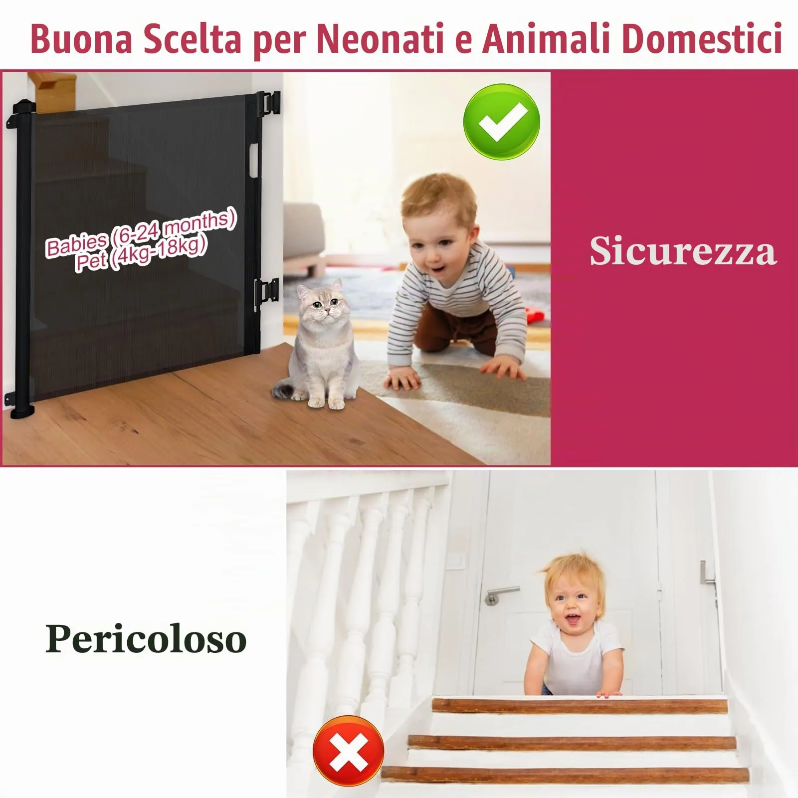 Dioxide Cancelletto di Sicurezza Retrattile per Bambini e Cani, 0-150 cm, Nera - immagine 5