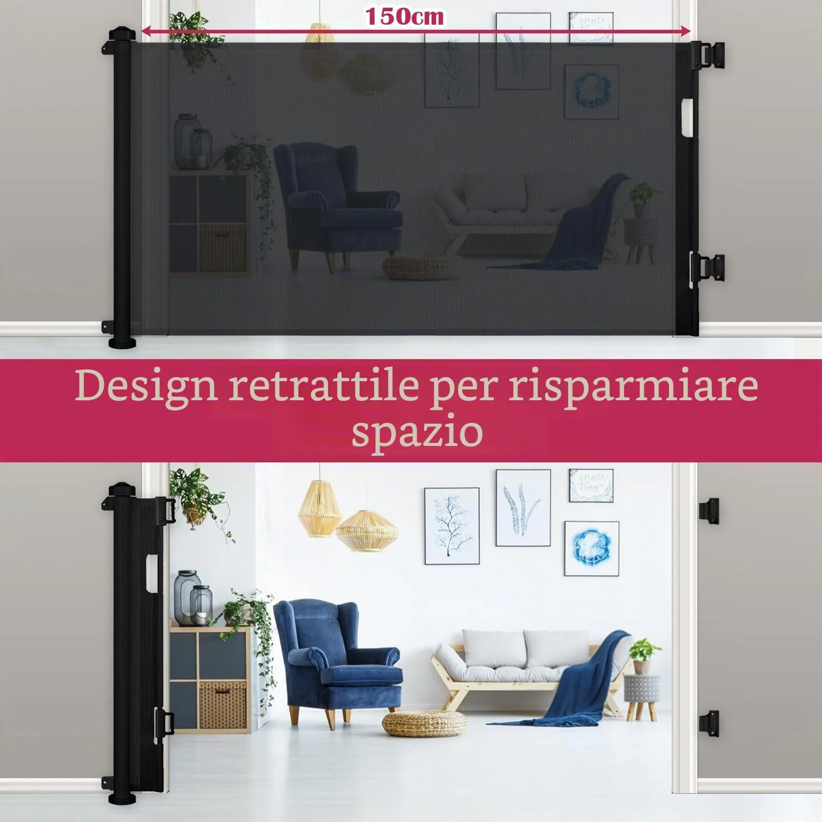 Dioxide Cancelletto di Sicurezza Retrattile per Bambini e Cani, 0-150 cm, Nera - immagine 6