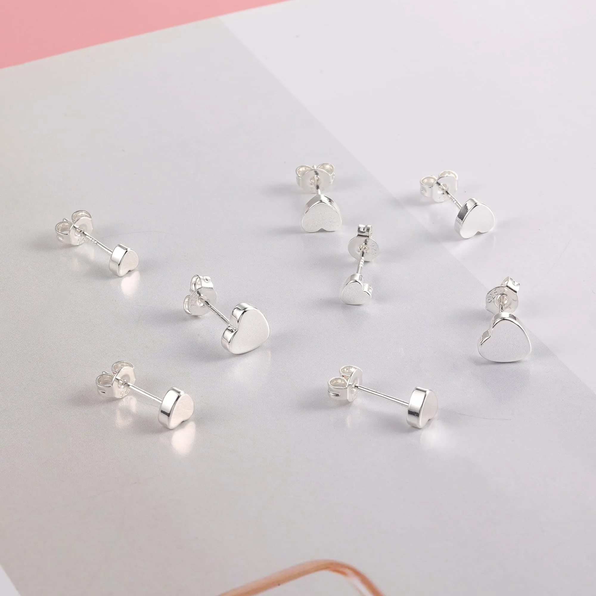 ALEXCRAFT Set 4 Paia Orecchini Cuore Argento Minimalista SCEU164S - immagine 6