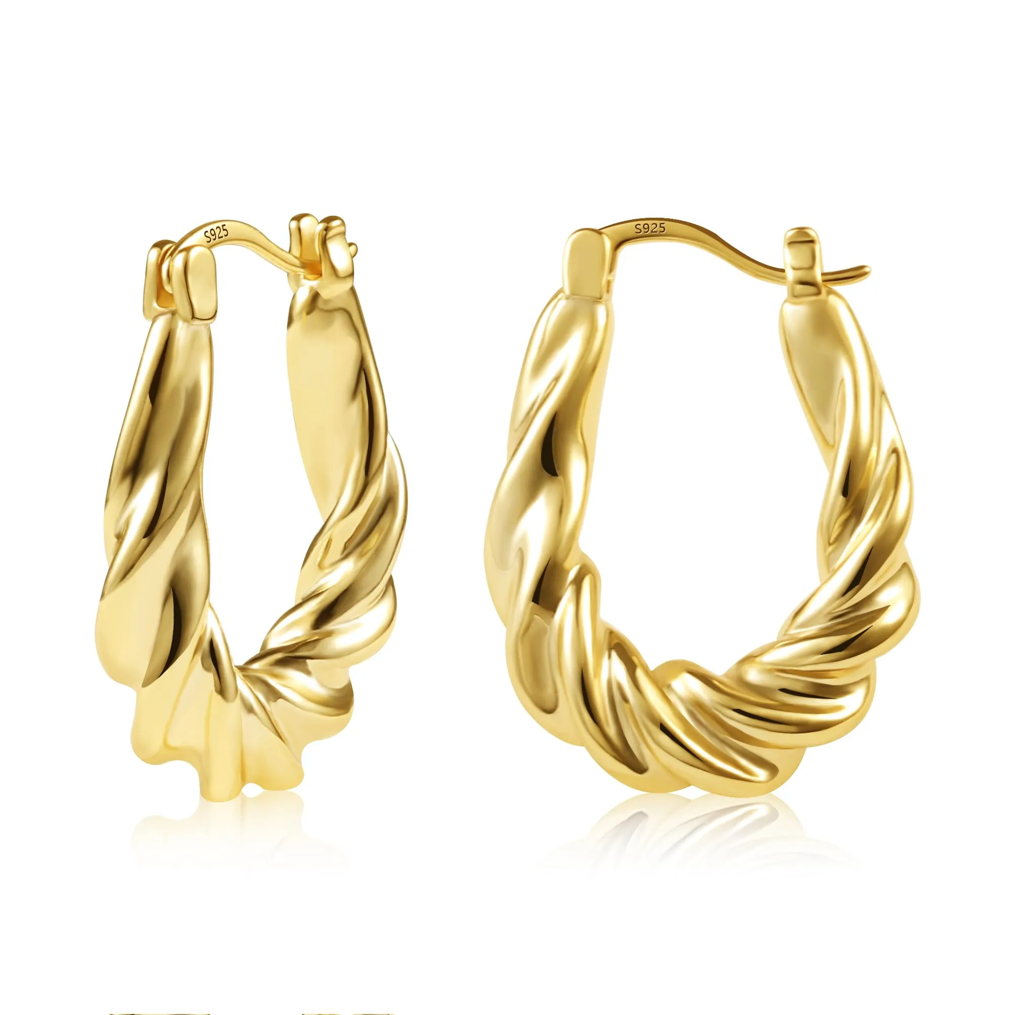KISSPAT Orecchini a Cerchio Ovali Intrecciati Chunky in Oro 14K, 20 mm - immagine 1