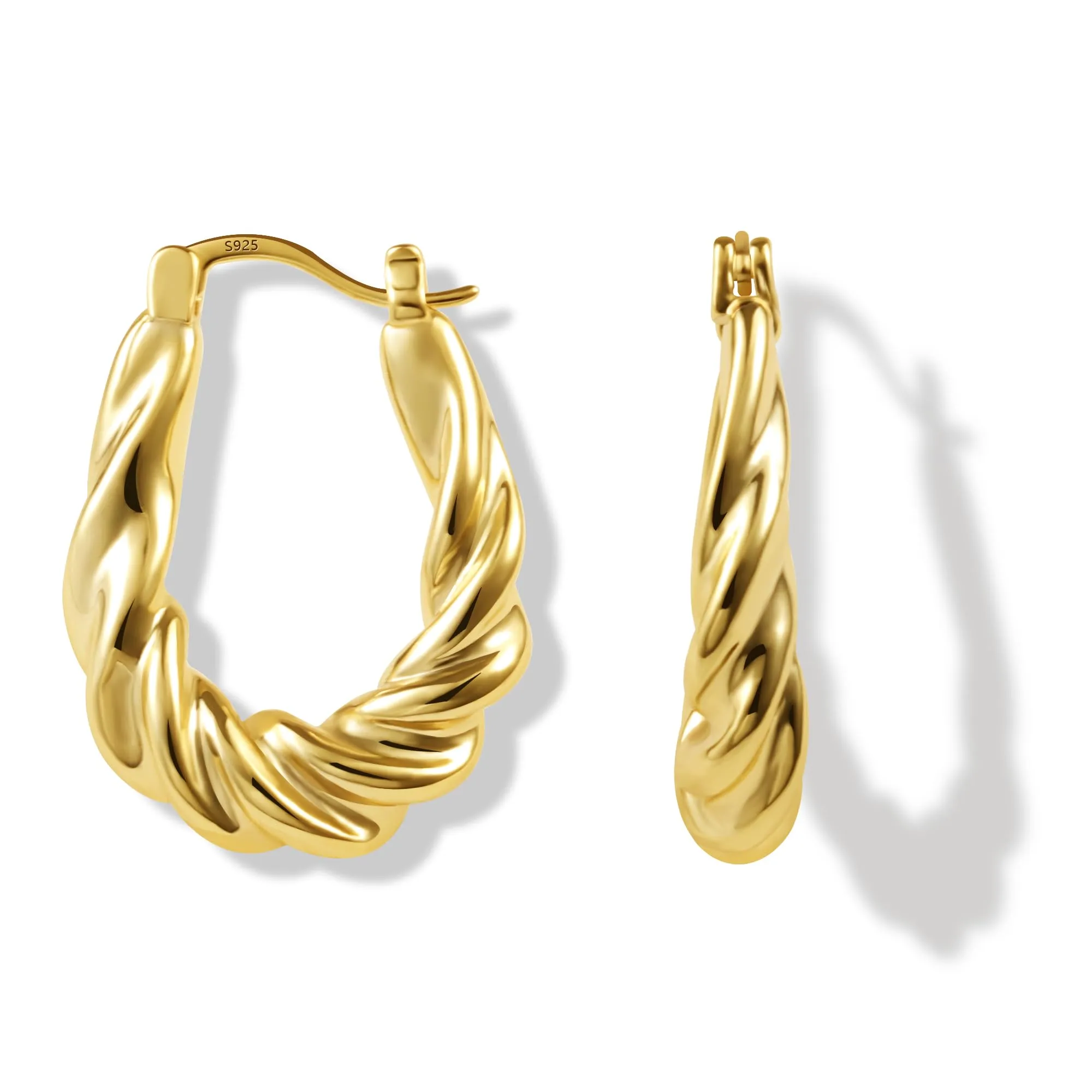 KISSPAT Orecchini a Cerchio Ovali Intrecciati Chunky in Oro 14K, 20 mm - immagine 3