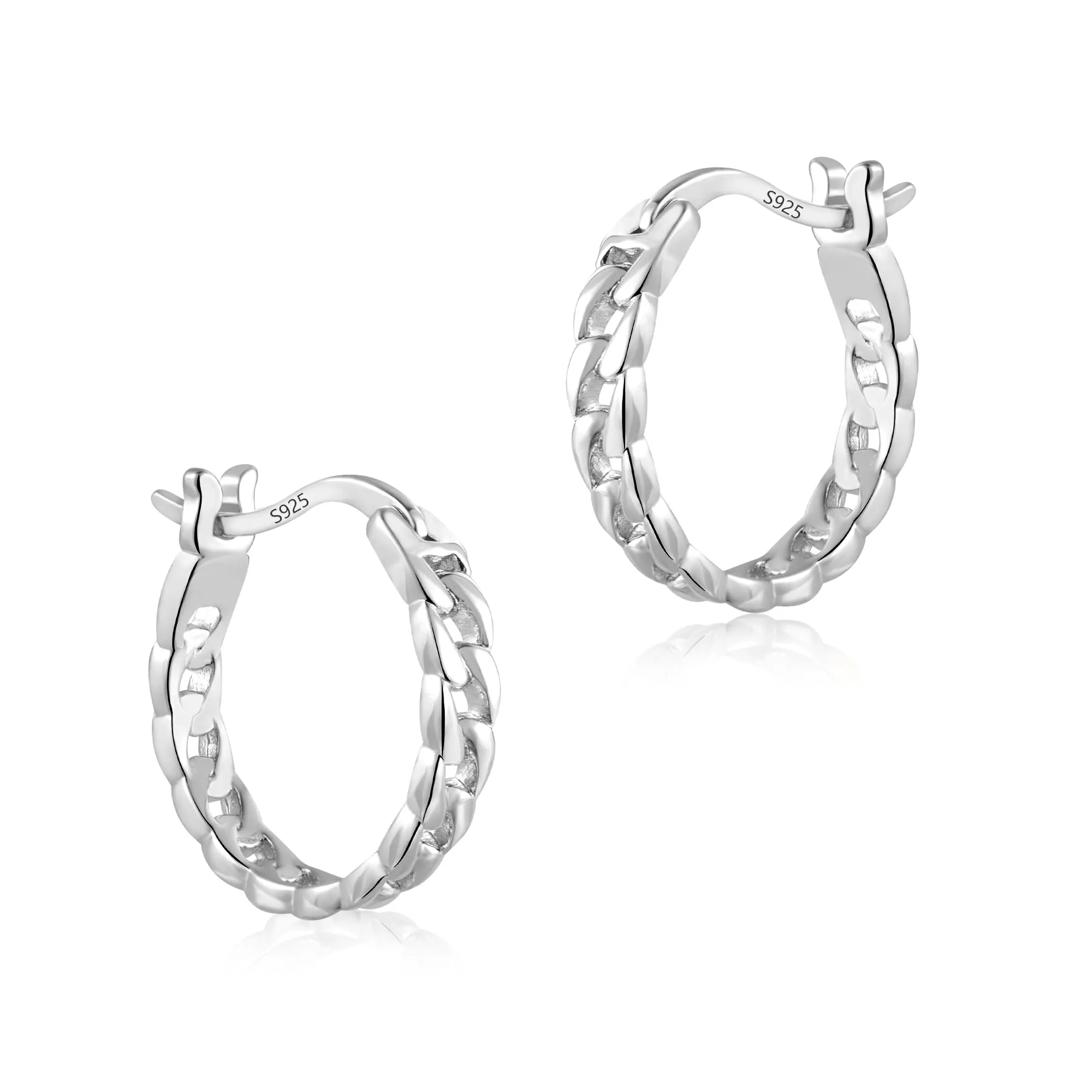 KISSPAT Orecchini Huggie Hoop a Catena in Argento, 15 mm, Ipoallergenici - immagine 2