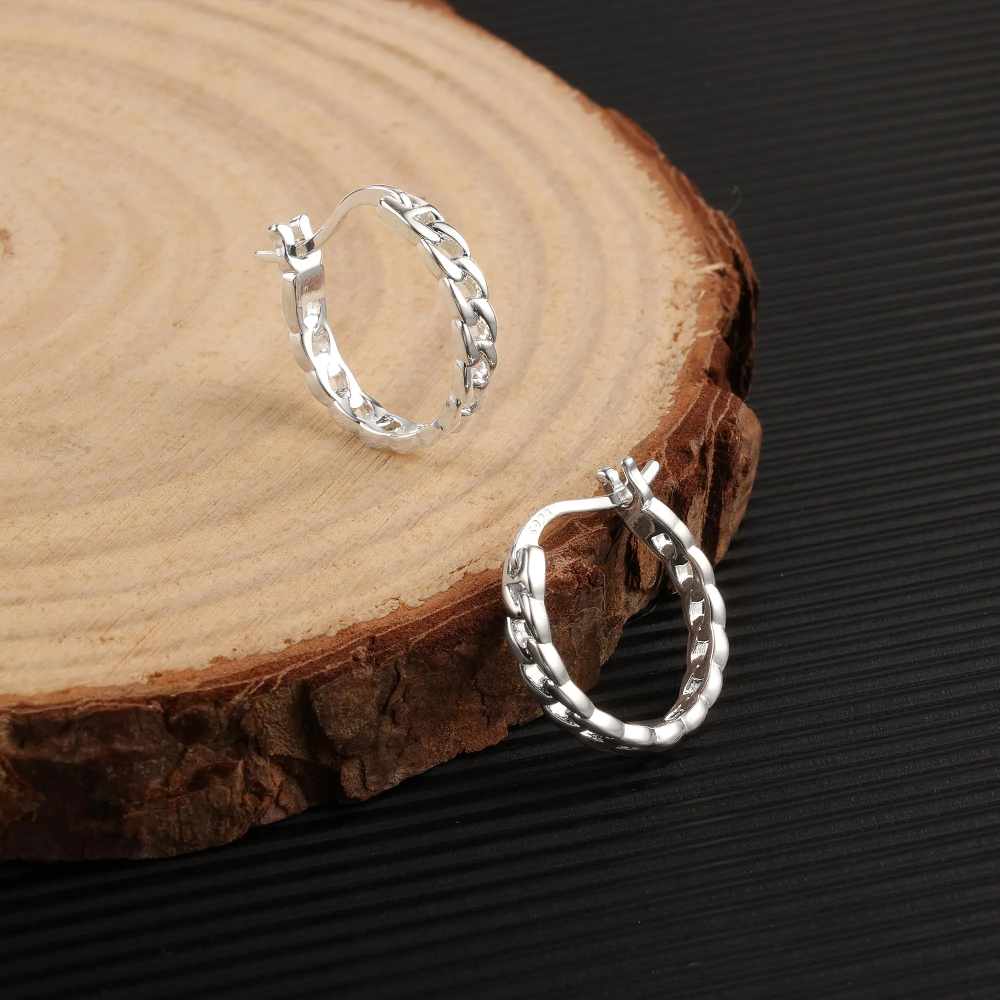 KISSPAT Orecchini Huggie Hoop a Catena in Argento, 15 mm, Ipoallergenici - immagine 6
