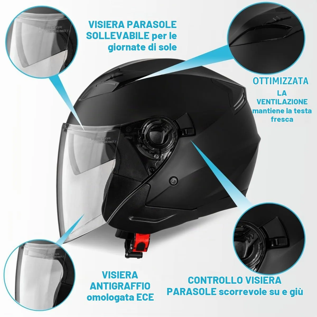 Vinz Calobra Casco Jet Doppia Visiera ECE 22.06 - Nero opaco - immagine 2