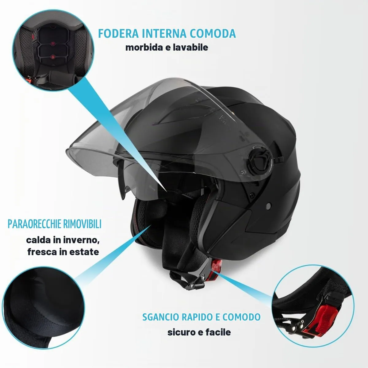Vinz Calobra Casco Jet Doppia Visiera ECE 22.06 - Nero opaco - immagine 3