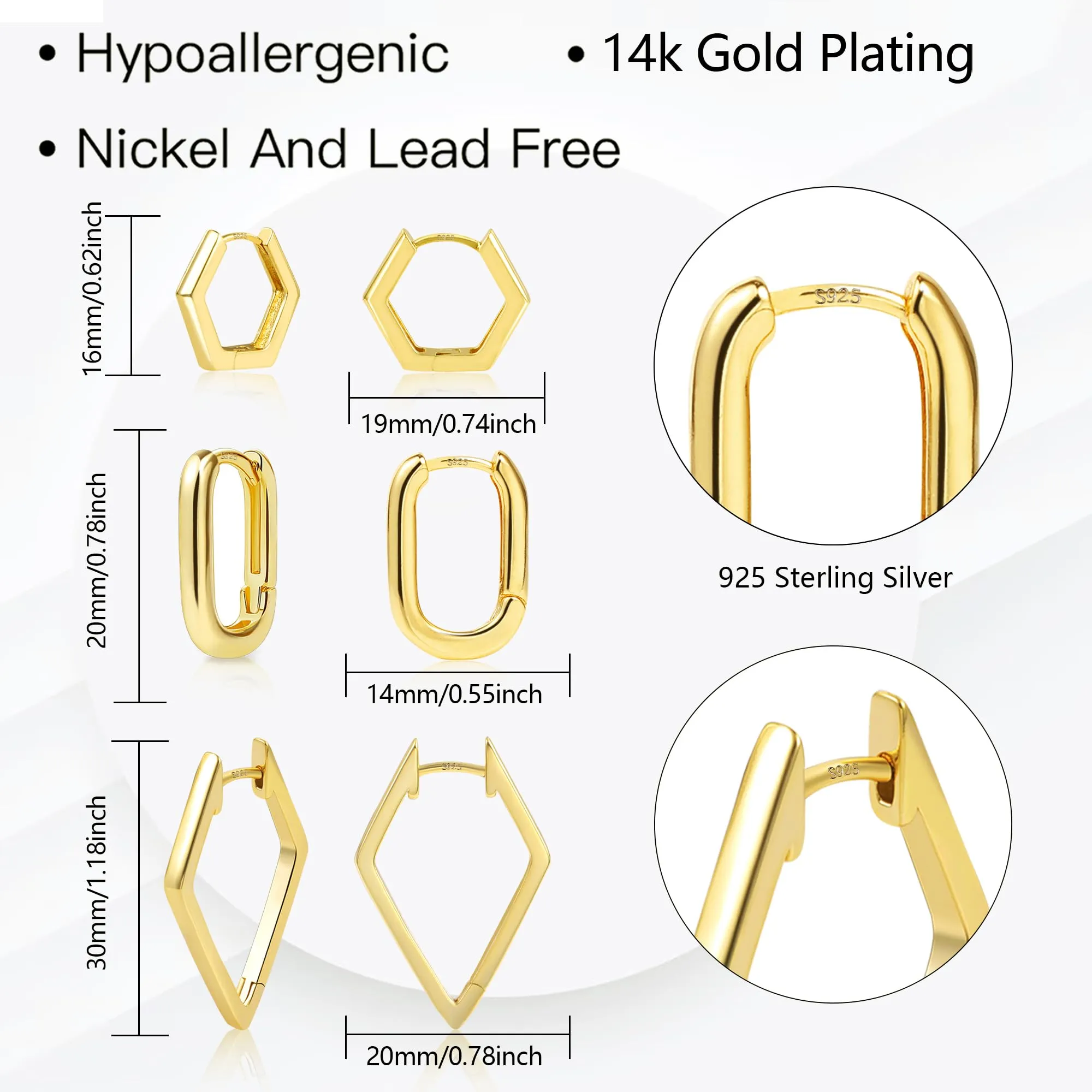 ALEXCRAFT Geometric Gold Hoop Earrings Set for Women, Minimalist Style, SCEU183G - immagine 6