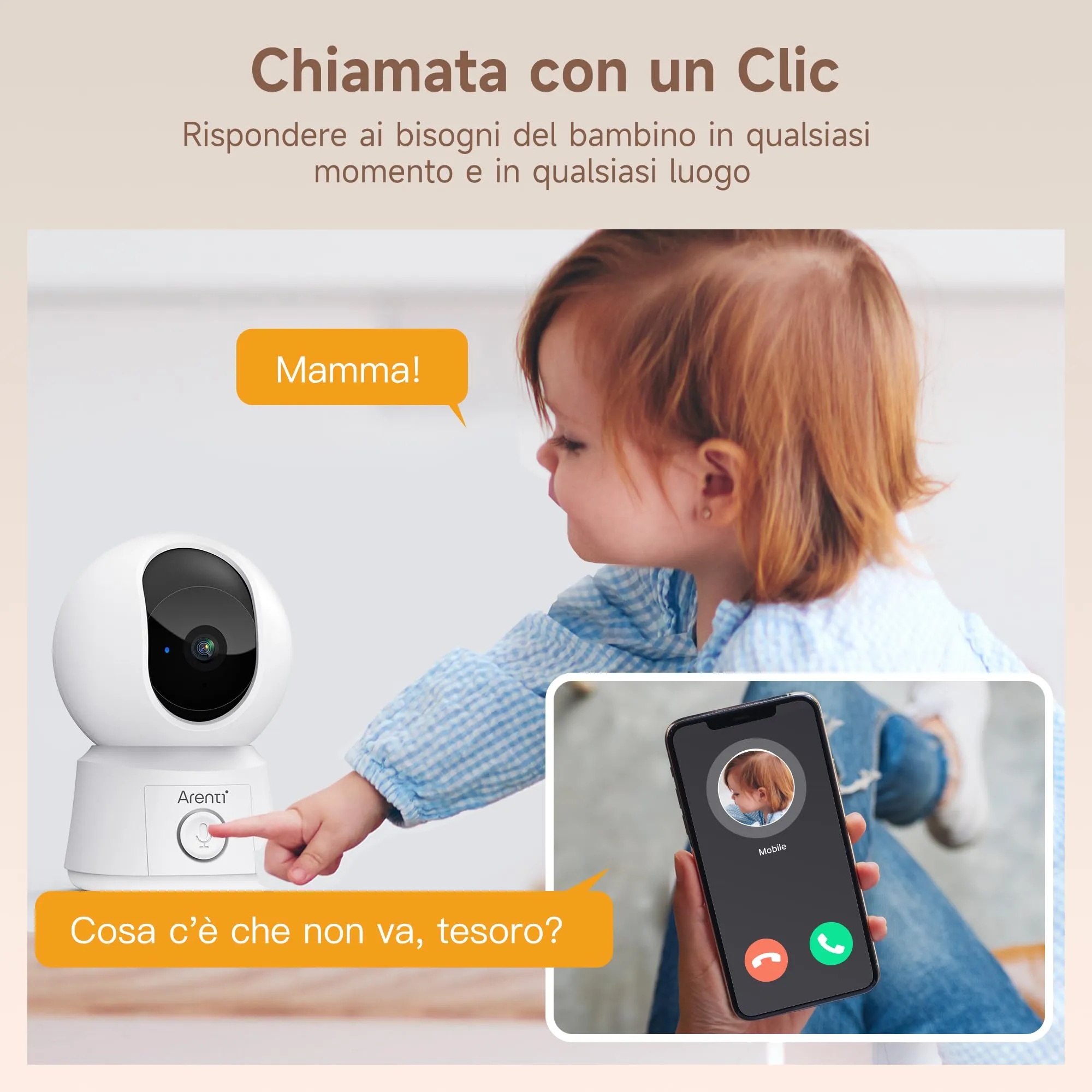 ARENTI Baby Monitor WiFi 5'' 360° PTZ con Monitor, Video e Audio Bidirezionale, Visione Notturna, Modalità VOX e Rilevazione Temperatura - immagine 7
