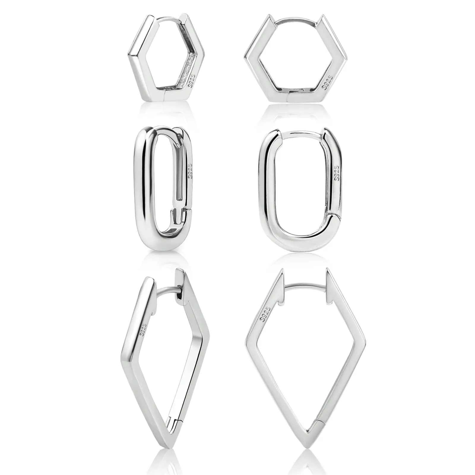 ALEXCRAFT Geometric Silver Hoop Earrings Set, Minimalist Style - immagine 1